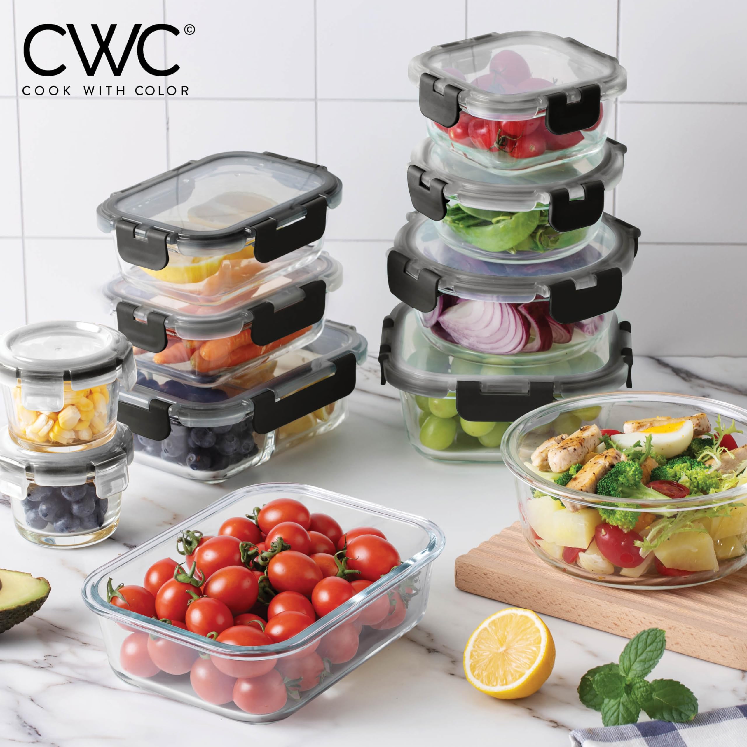 Foto 2 | Set De Recipientes Para Comida Cook With Color Premium, 32 Unidades Vidrio Borosilicato - Venta Internacional.