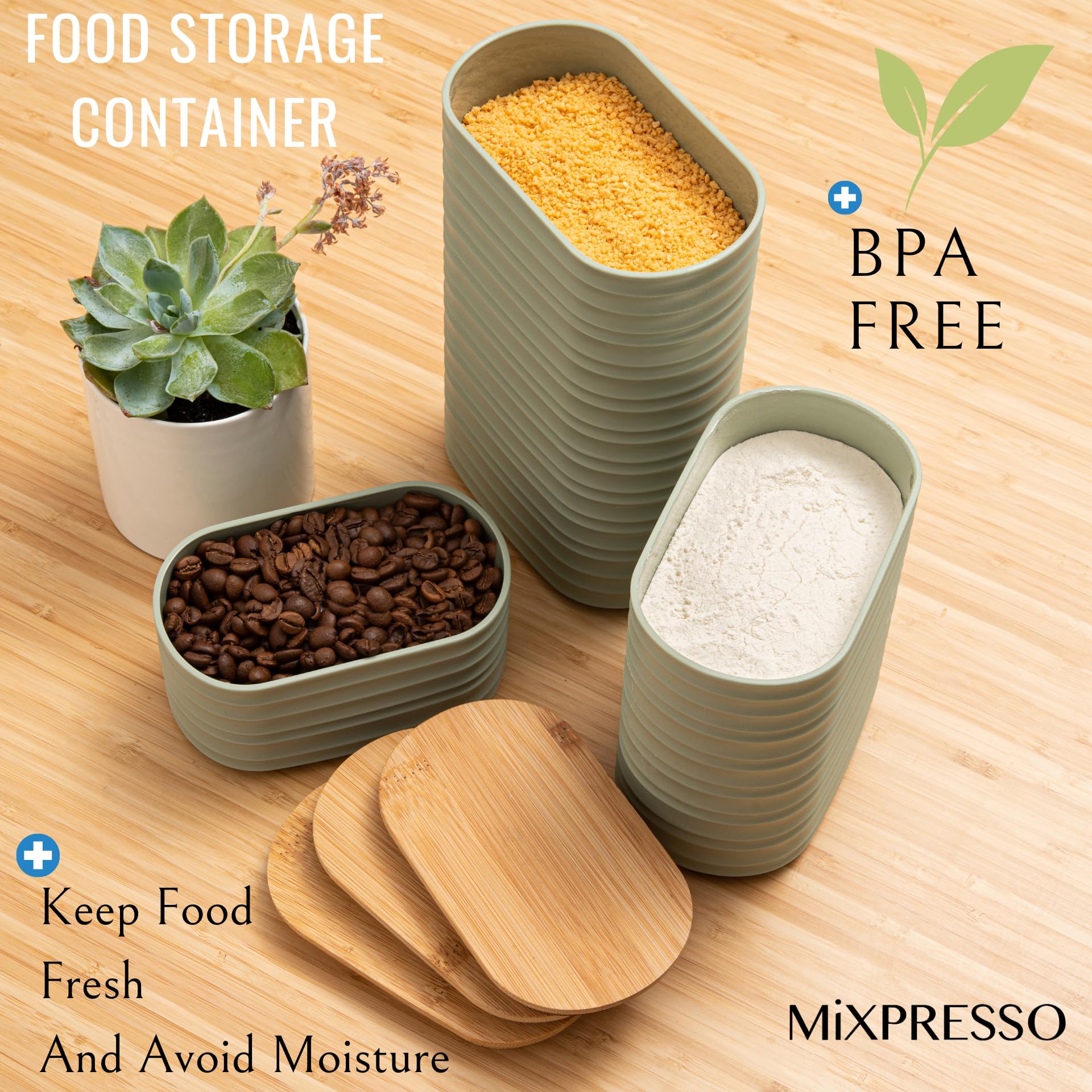 Foto 4 | Juego De Recipientes De Cocina Mixpresso De Plástico Verde Oliva, 3 Unidades - Venta Internacional.