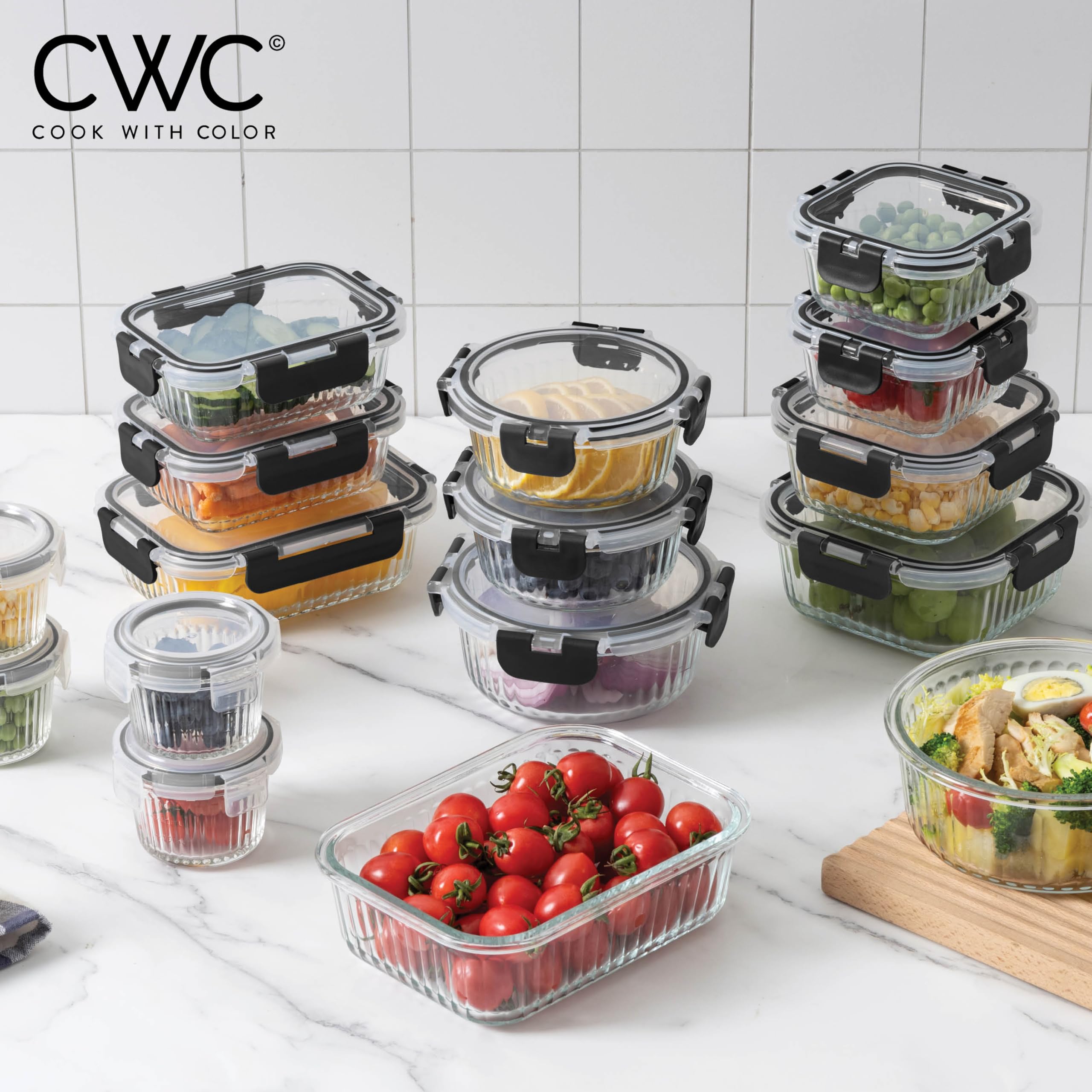 Foto 6 | Set De Recipientes Para Comida Cook With Color Premium, 32 Unidades Vidrio Borosilicato - Venta Internacional.