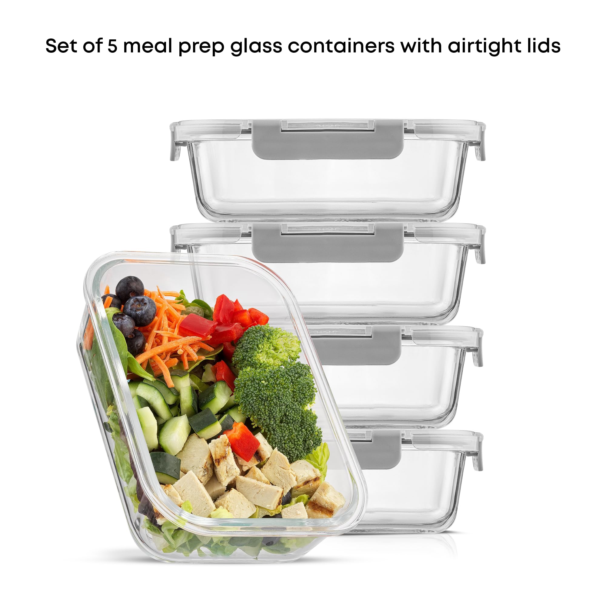 Foto 4 pulgar | Recipientes De Vidrio Para Almacenar Alimentos Joyjolt, Paquete De 5, 1 L, Herméticos - Venta Internacional.