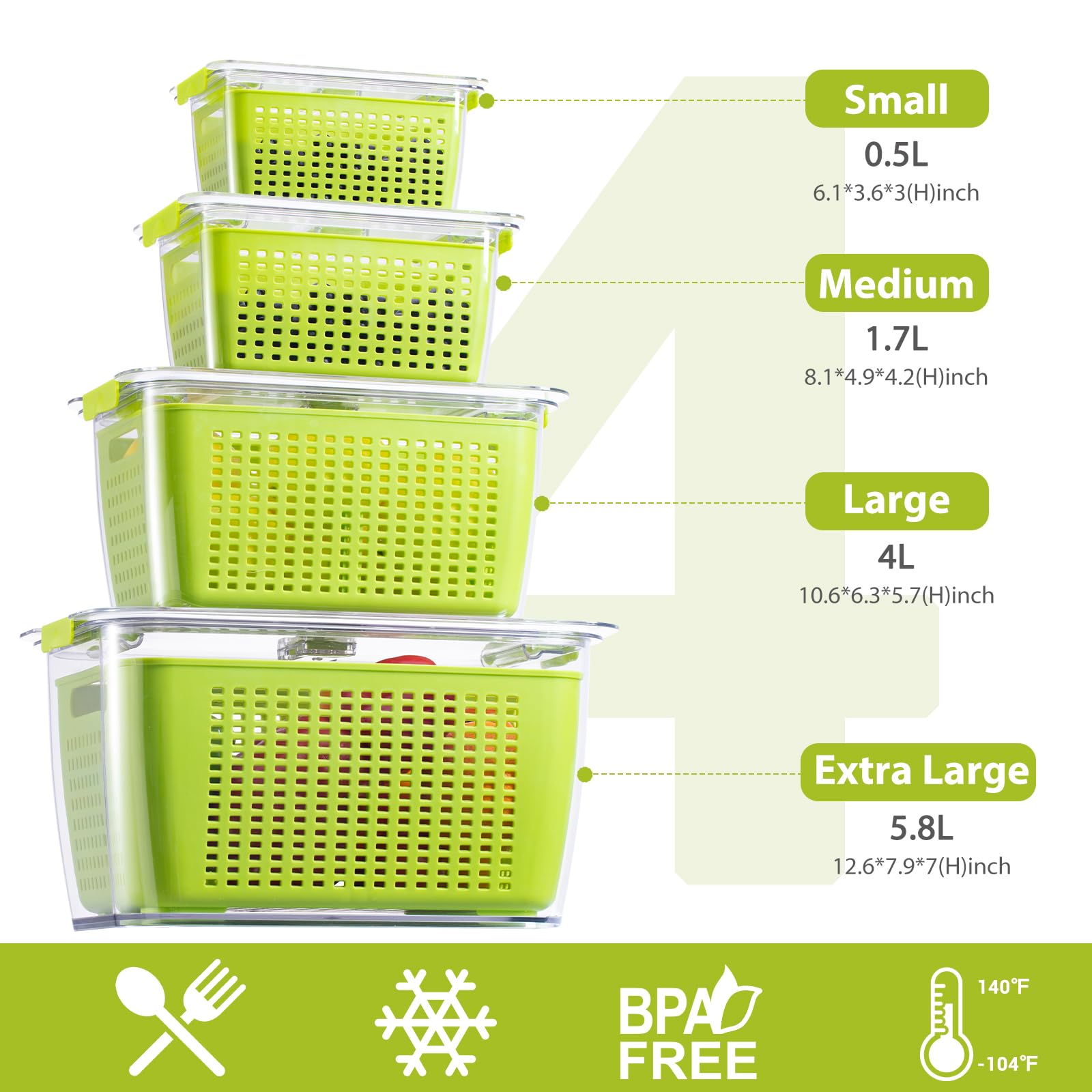 Foto 3 pulgar | Recipiente De Almacenamiento Luxear Para Frutas Y Verduras, Paquete De 4 Unidades, Keep Fresh - Venta Internacional.