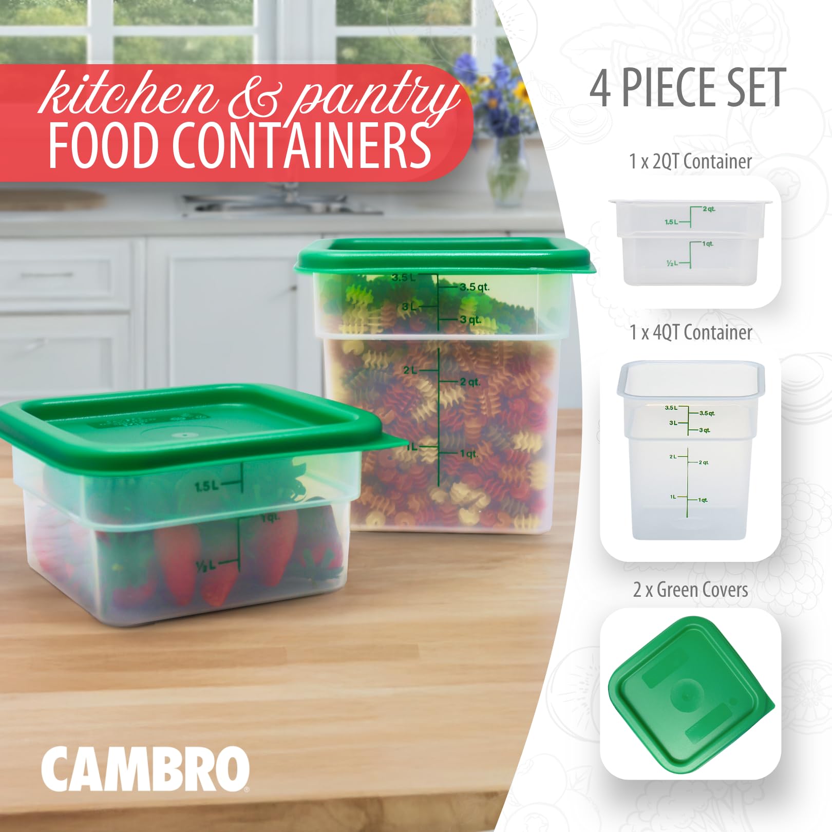 Foto 3 pulgar | Recipiente De Almacenamiento De Alimentos Cambro Classic Series 2/4qt, Paquete De 2 - Venta Internacional.