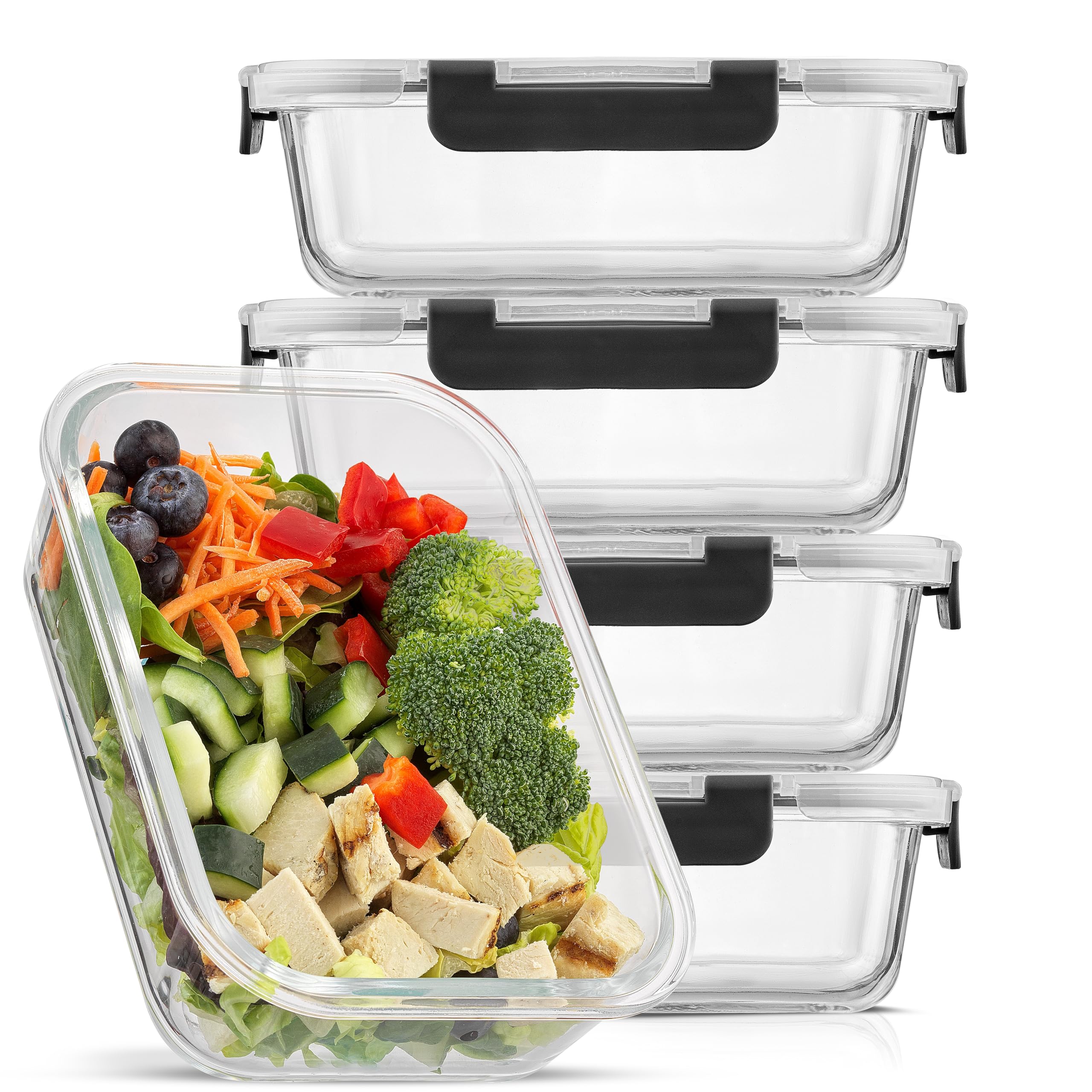 Recipientes De Vidrio Para Almacenar Alimentos Joyjolt, Paquete De 5, 1 L, Herméticos - Venta Internacional.