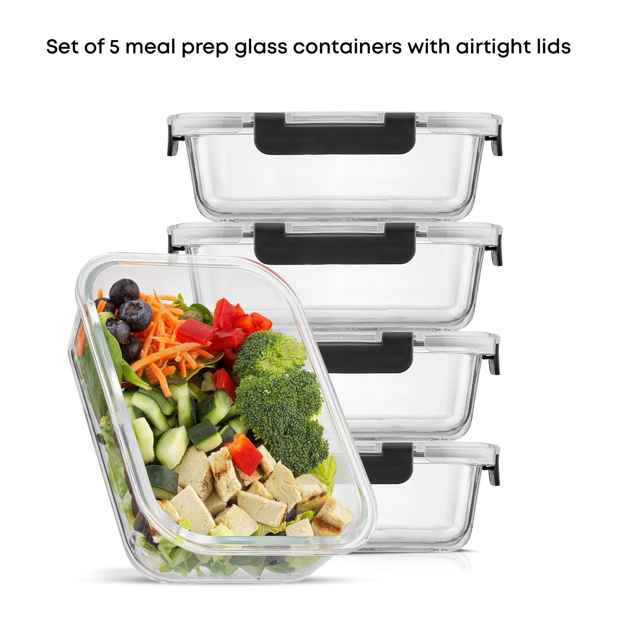 Foto 4 pulgar | Recipientes De Vidrio Para Almacenar Alimentos Joyjolt, Paquete De 5, 1 L, Herméticos - Venta Internacional.