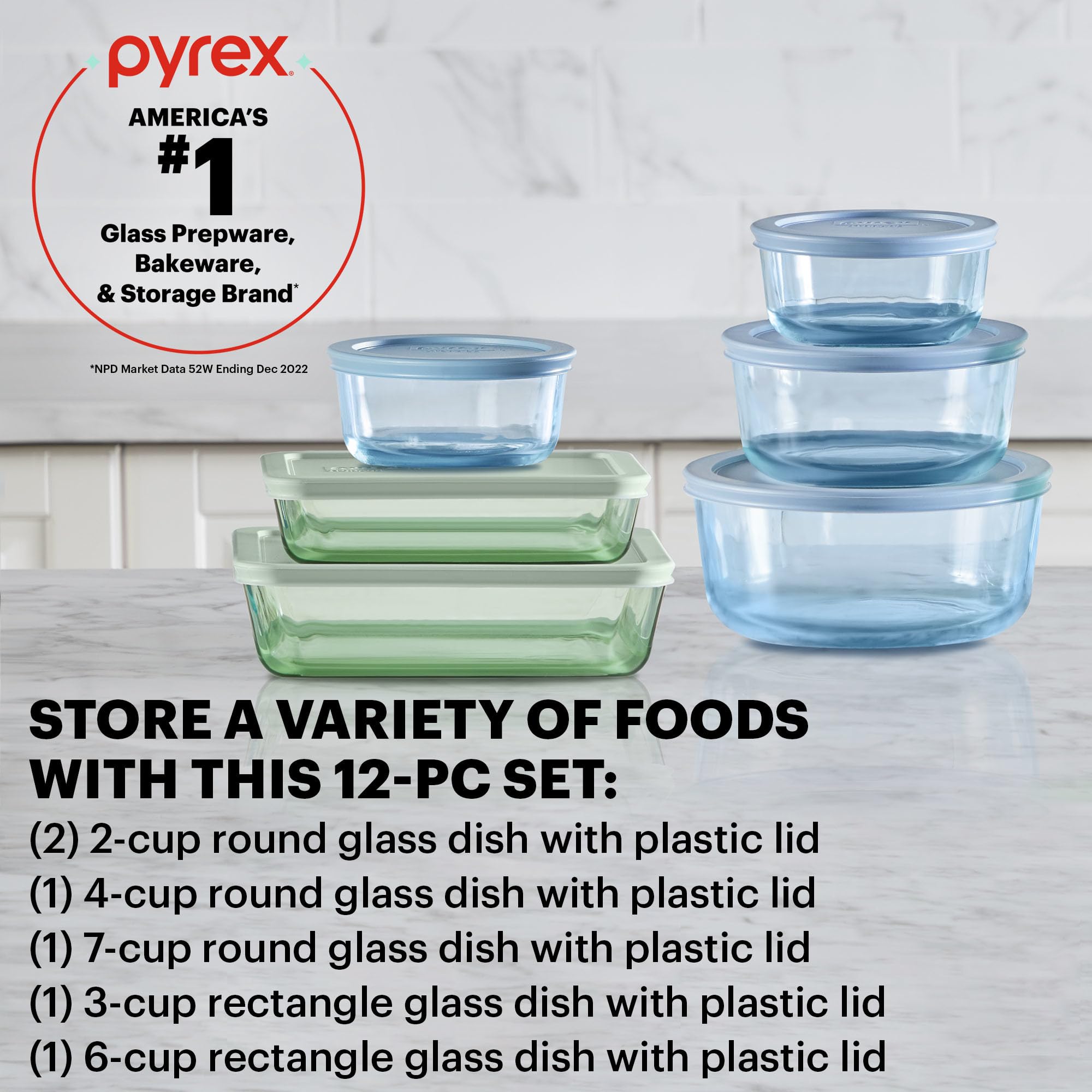 Foto 3 pulgar | Juego De Recipientes Para Almacenamiento De Alimentos, Vidrio Tintado Pyrex Colors, Paquete De 6 - Venta Internacional.