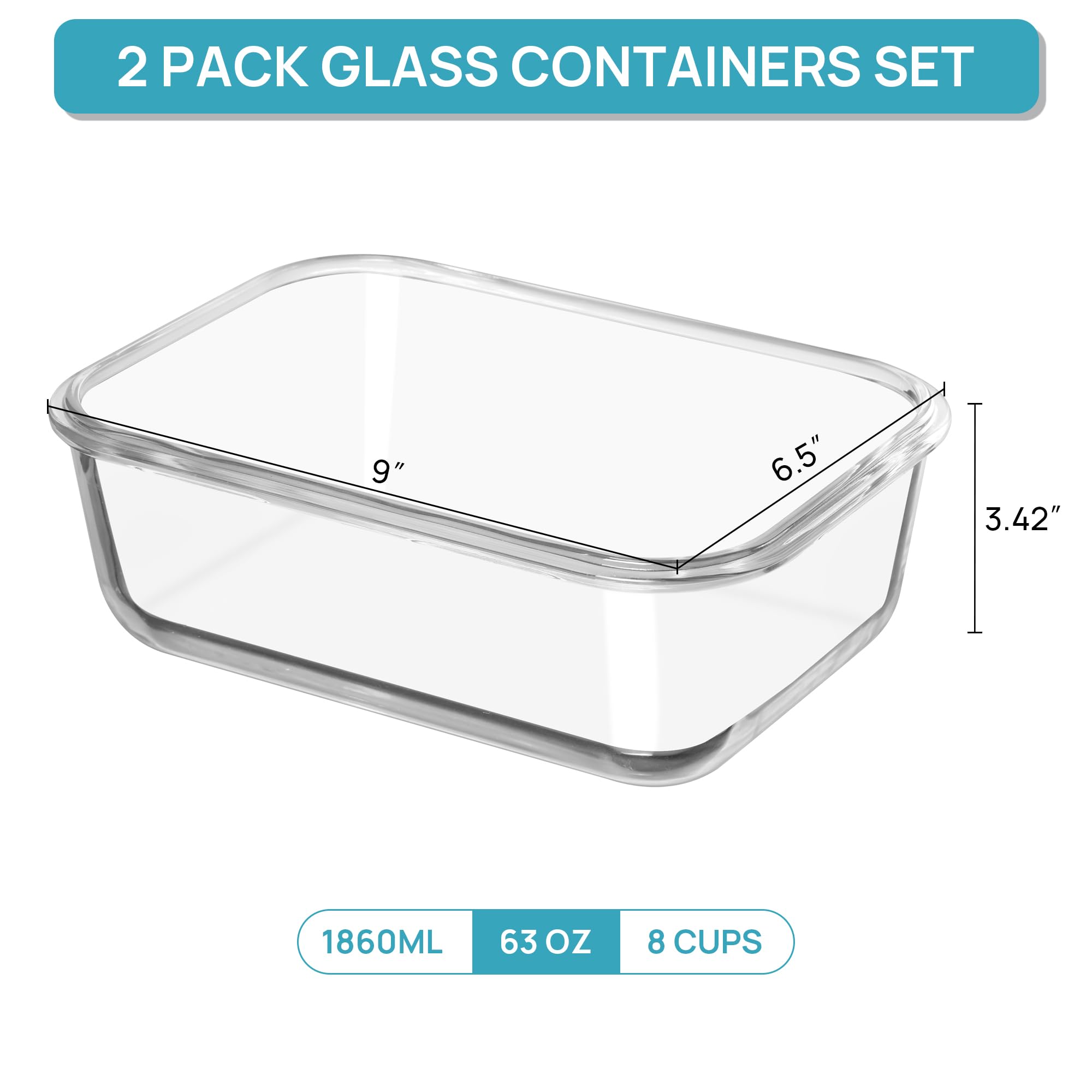 Foto 2 | Recipientes De Vidrio Vtopmart, Paquete De 2, 1860 Ml Con Tapas, Color Gris - Venta Internacional.