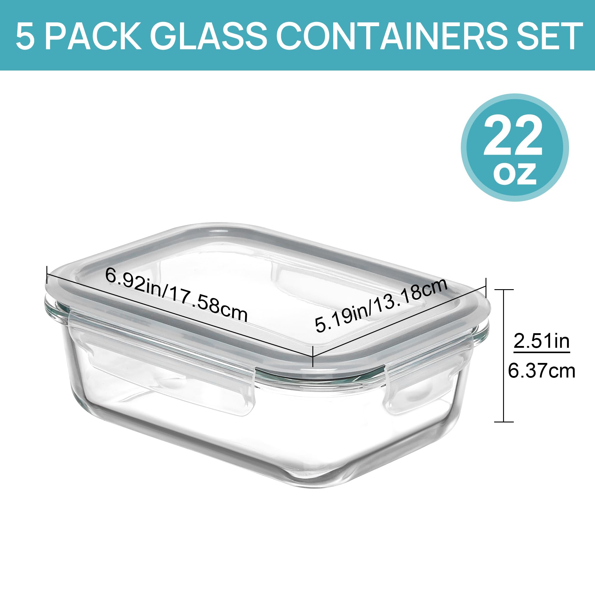 Foto 3 pulgar | Recipientes De Vidrio Vtopmart 650 Ml Con Tapas, Paquete De 5 - Venta Internacional.