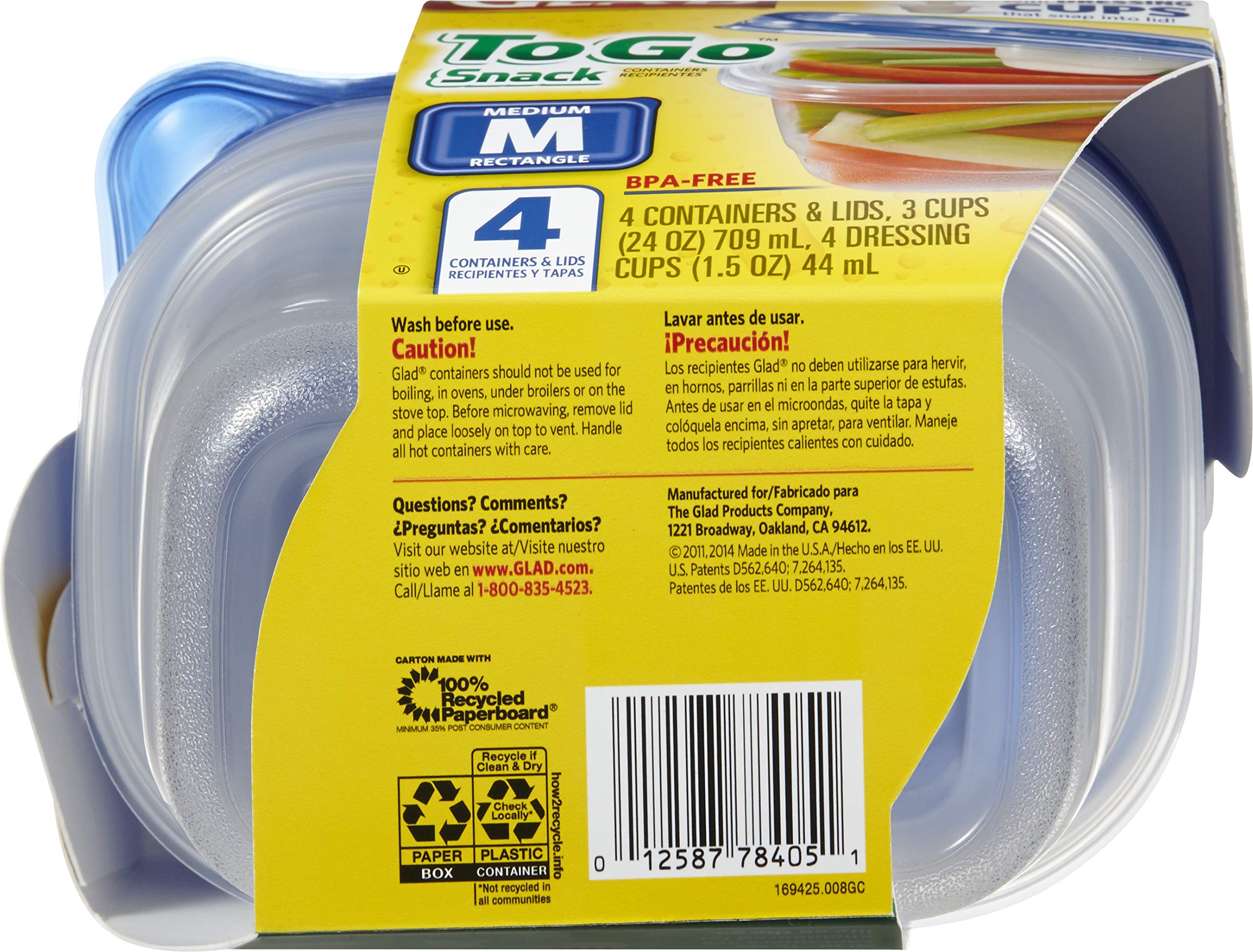 Foto 4 pulgar | Contenedor De Almacenamiento De Alimentos Gladware To Go Snack 710 Ml, Juego De 4 - Venta Internacional.