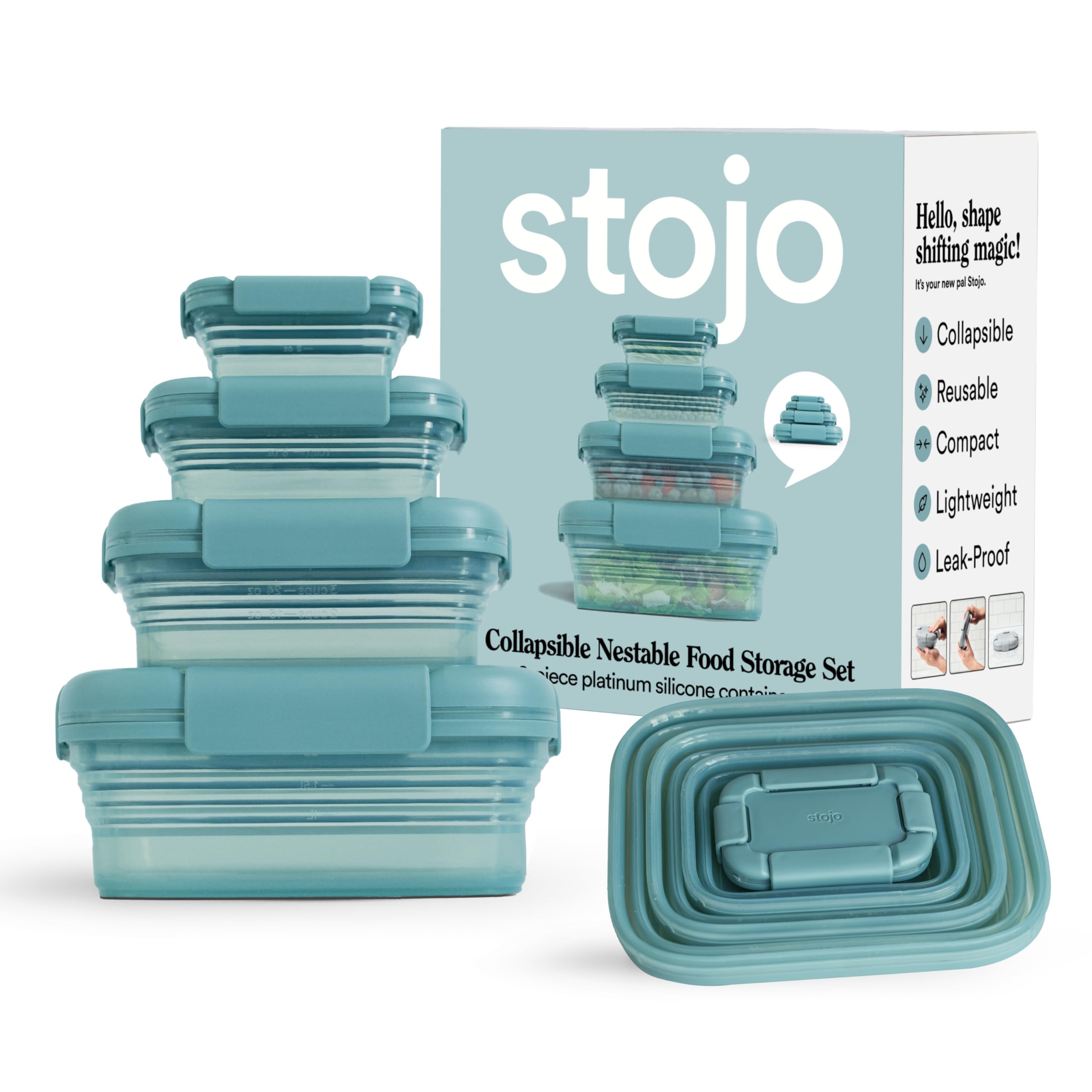 Contenedor De Almacenamiento De Alimentos Stojo Nestable, Juego Plegable, 4 Unidades - Venta Internacional.