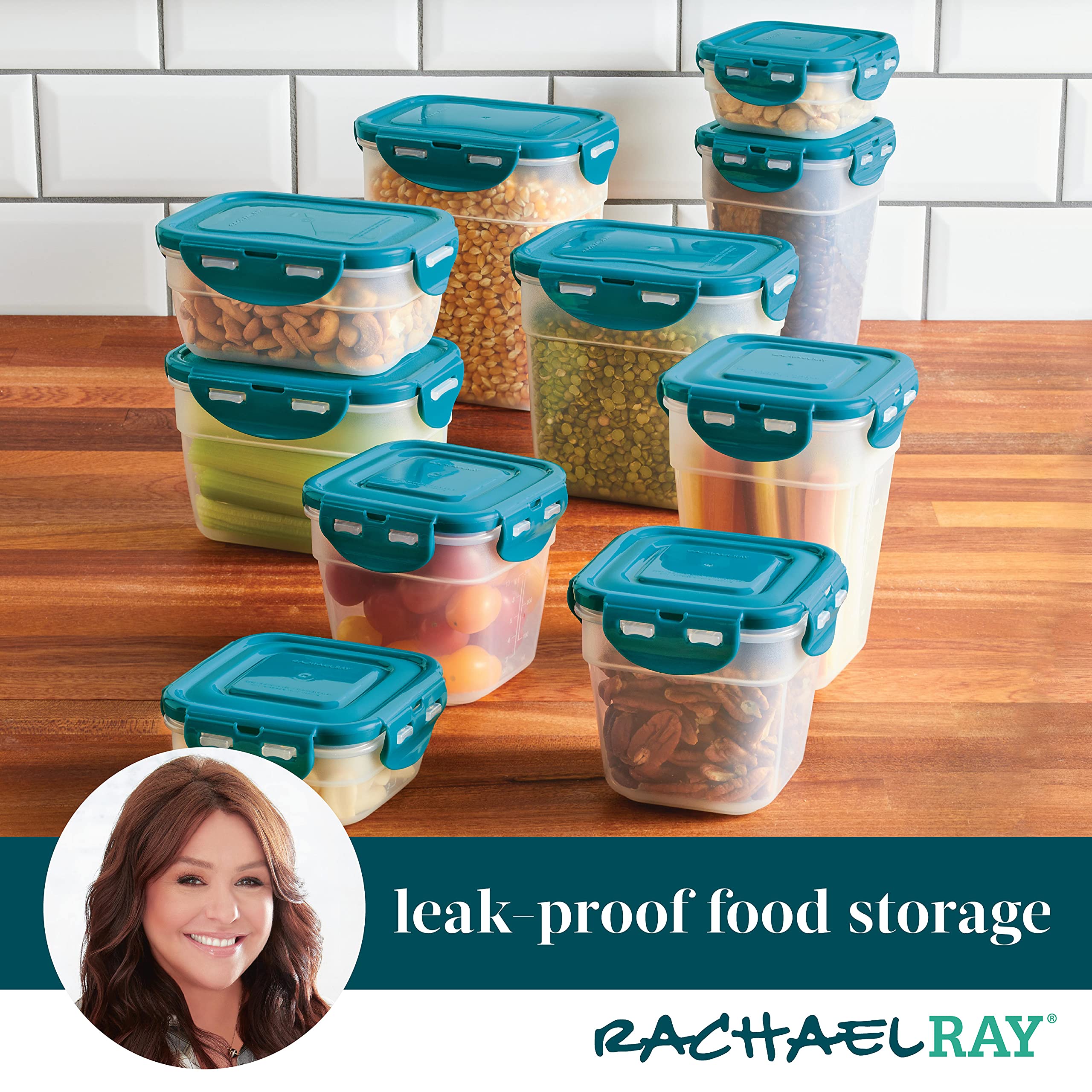Foto 4 pulgar | Juego De Recipientes De Almacenamiento De Alimentos Rachael Ray, 20 Piezas, Transparente/verde Azulado - Venta Inte