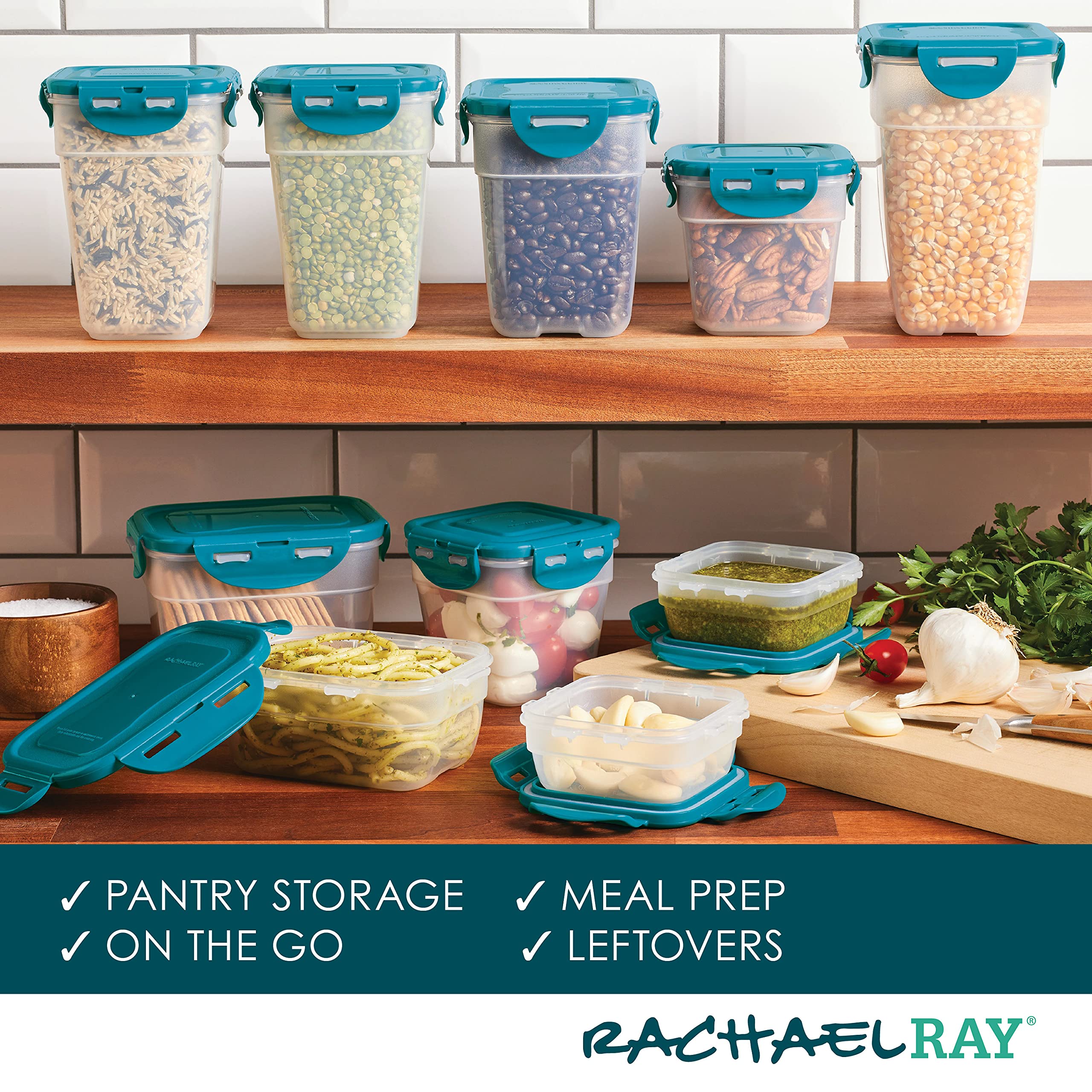 Foto 7 | Juego De Recipientes De Almacenamiento De Alimentos Rachael Ray, 20 Piezas, Transparente/verde Azulado - Venta Inte