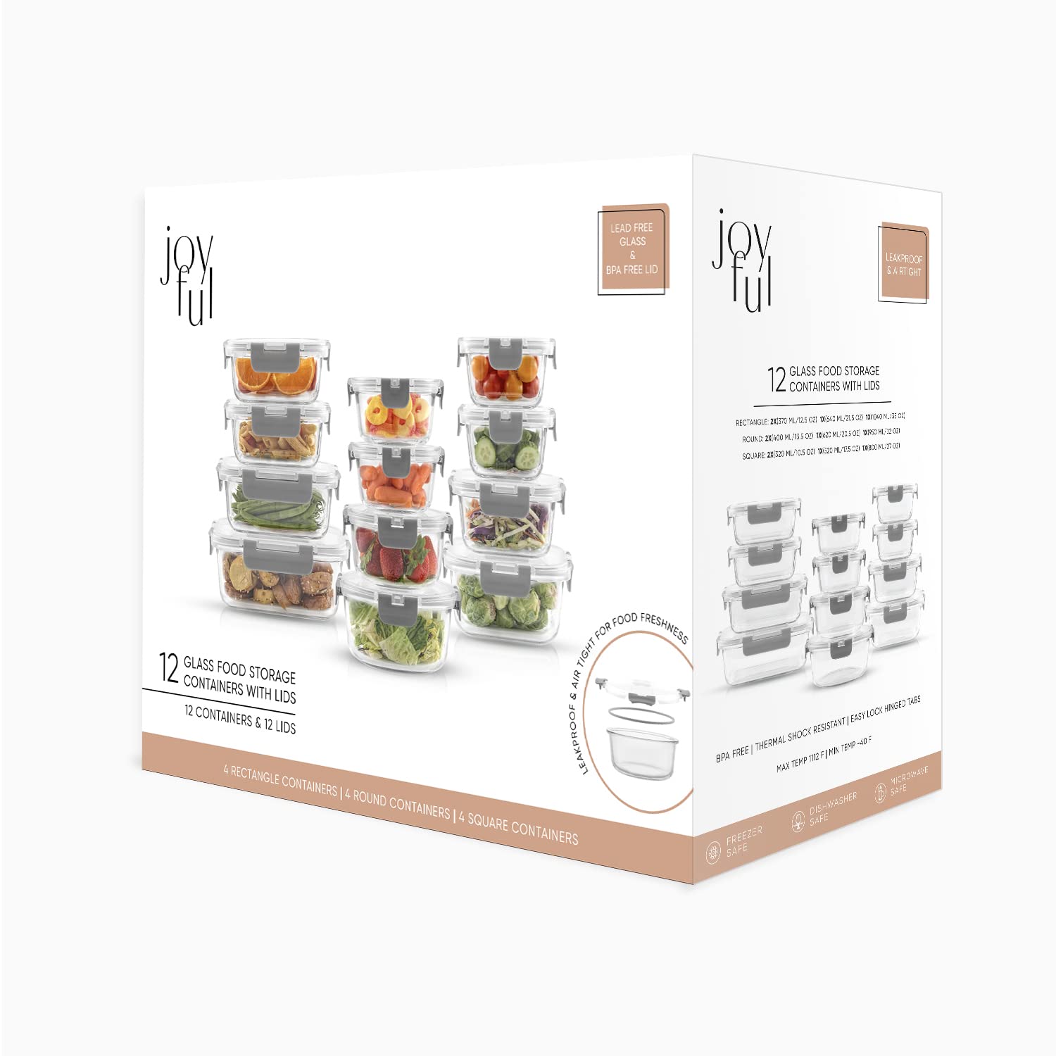 Foto 5 | Recipientes De Vidrio Joyjolt Joyful, 24 Unidades Con Tapas, 12 Herméticos - Venta Internacional.