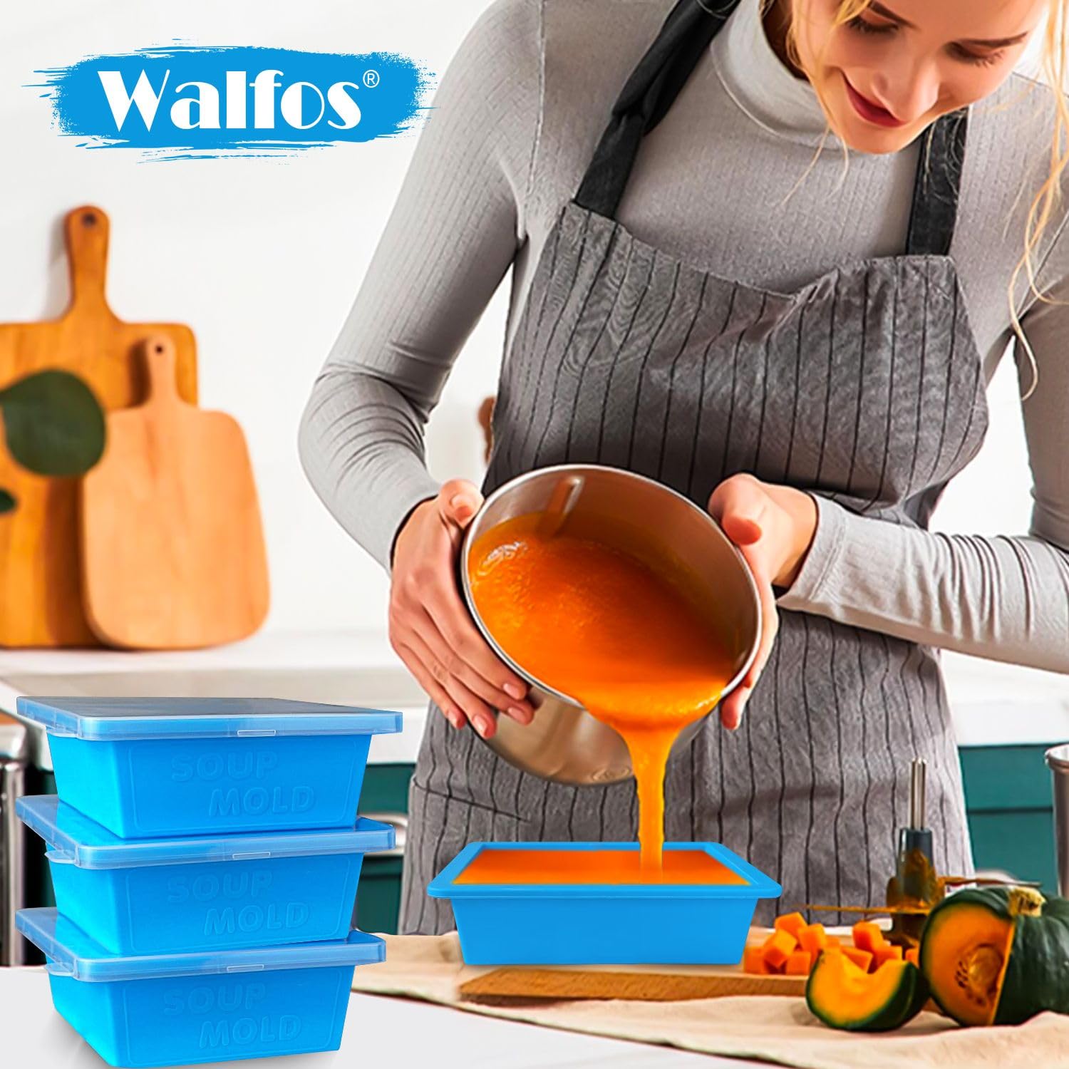 Foto 8 pulgar | Bandeja de Congelación Walfos Silicone Azul 500 ml con Tapa 4 Unidades - Venta Internacional