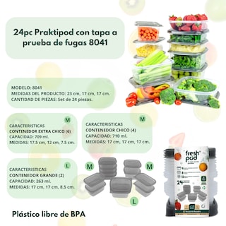 Foto 2 | 24pc Praktipod Con Tapa A Prueba De Fugas 8041