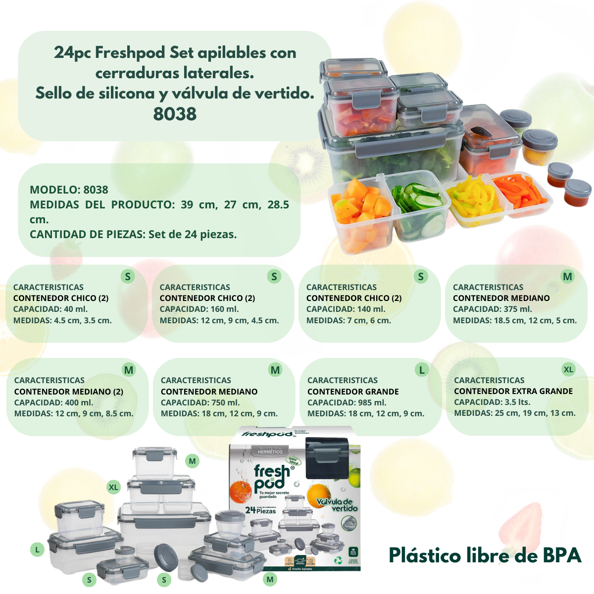 Foto 3 pulgar | Set Praktipod 24pc Con Cierre Lateral Freshpod 8038