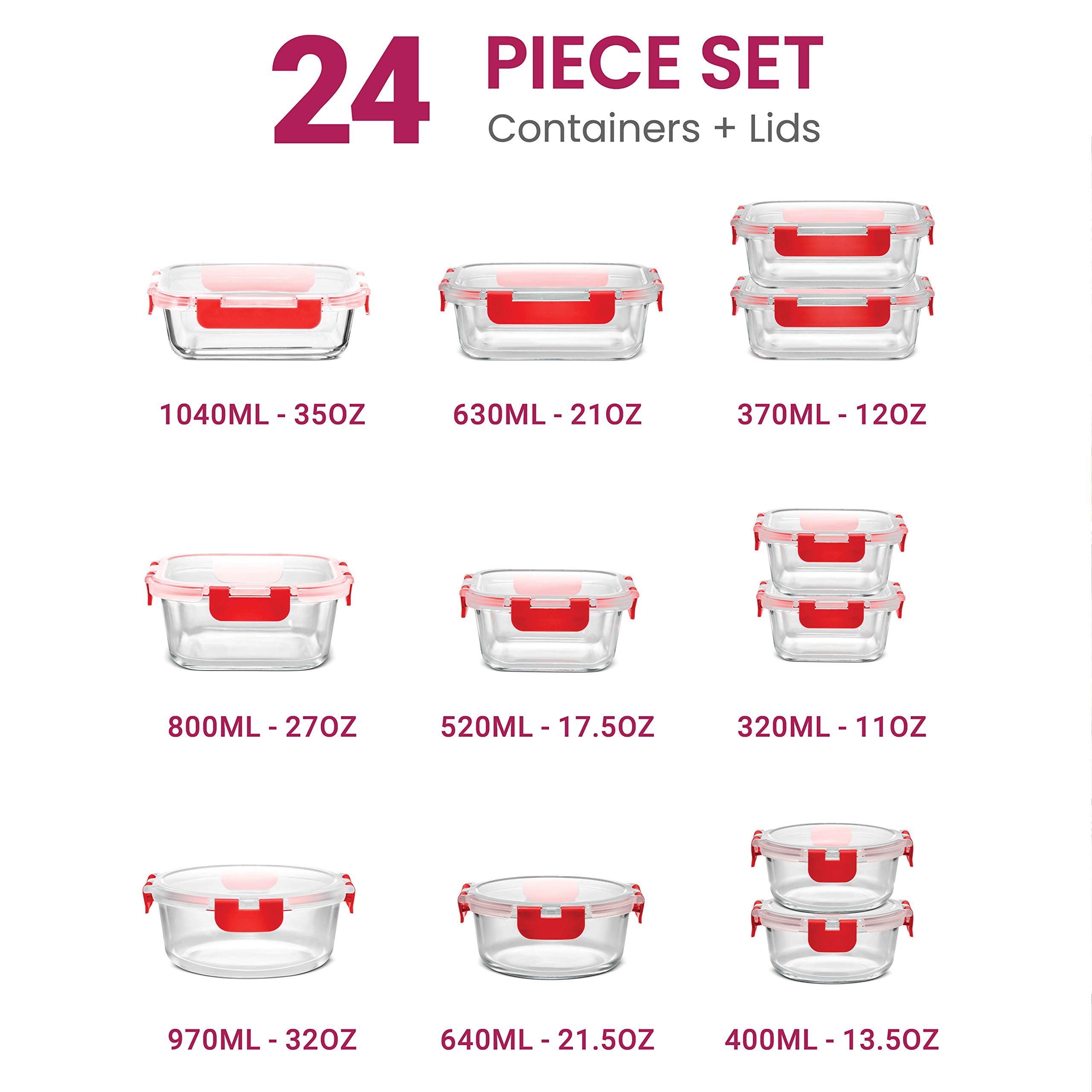 Foto 3 pulgar | Recipientes De Vidrio Finedine De 24 Piezas Con Tapas De 720 Ml - Venta Internacional.