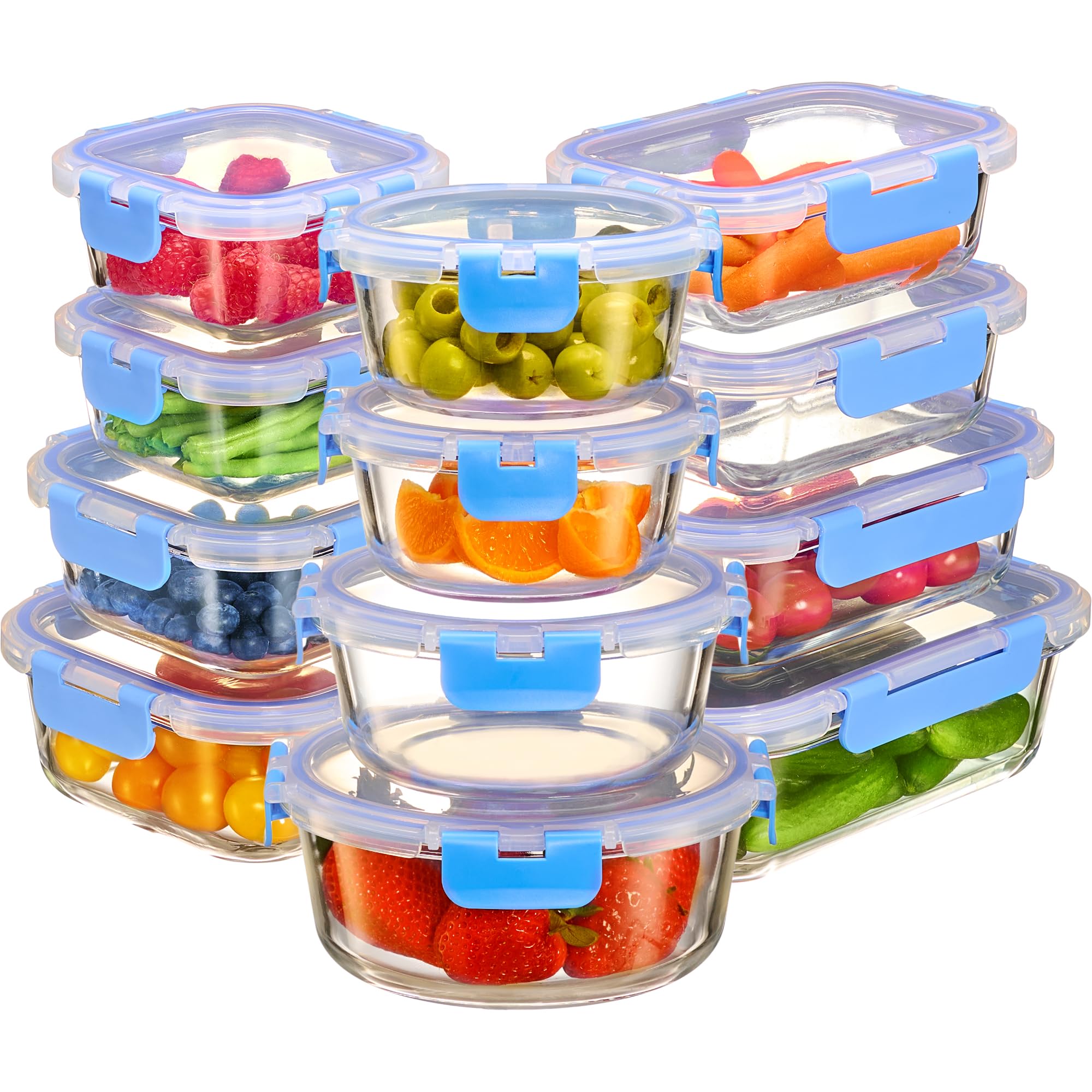 Recipientes De Vidrio Finedine De 24 Piezas Con Tapas Azules - Venta Internacional.
