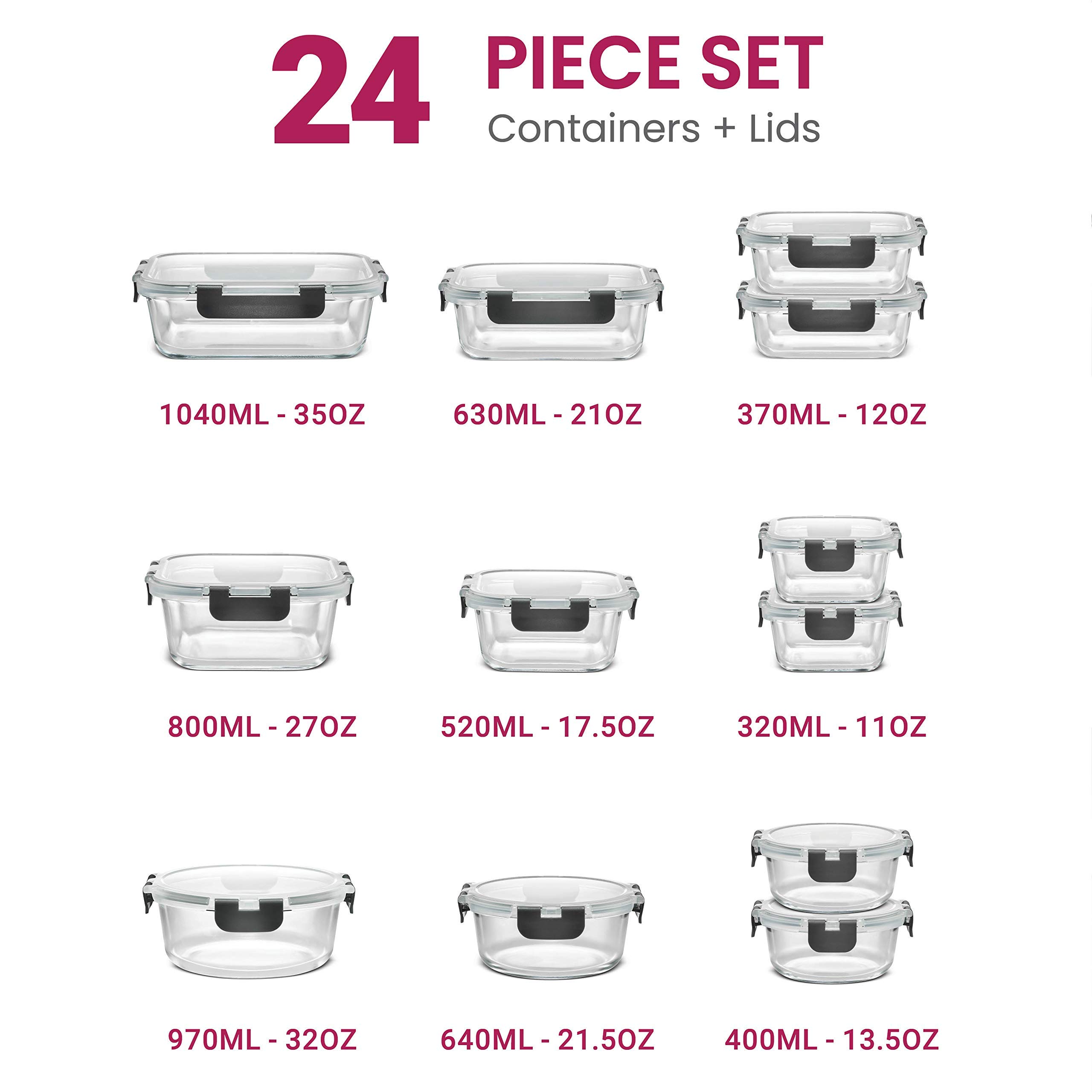 Foto 3 pulgar | Recipientes De Vidrio Finedine De 24 Piezas Con Tapas De 720 Ml - Venta Internacional.