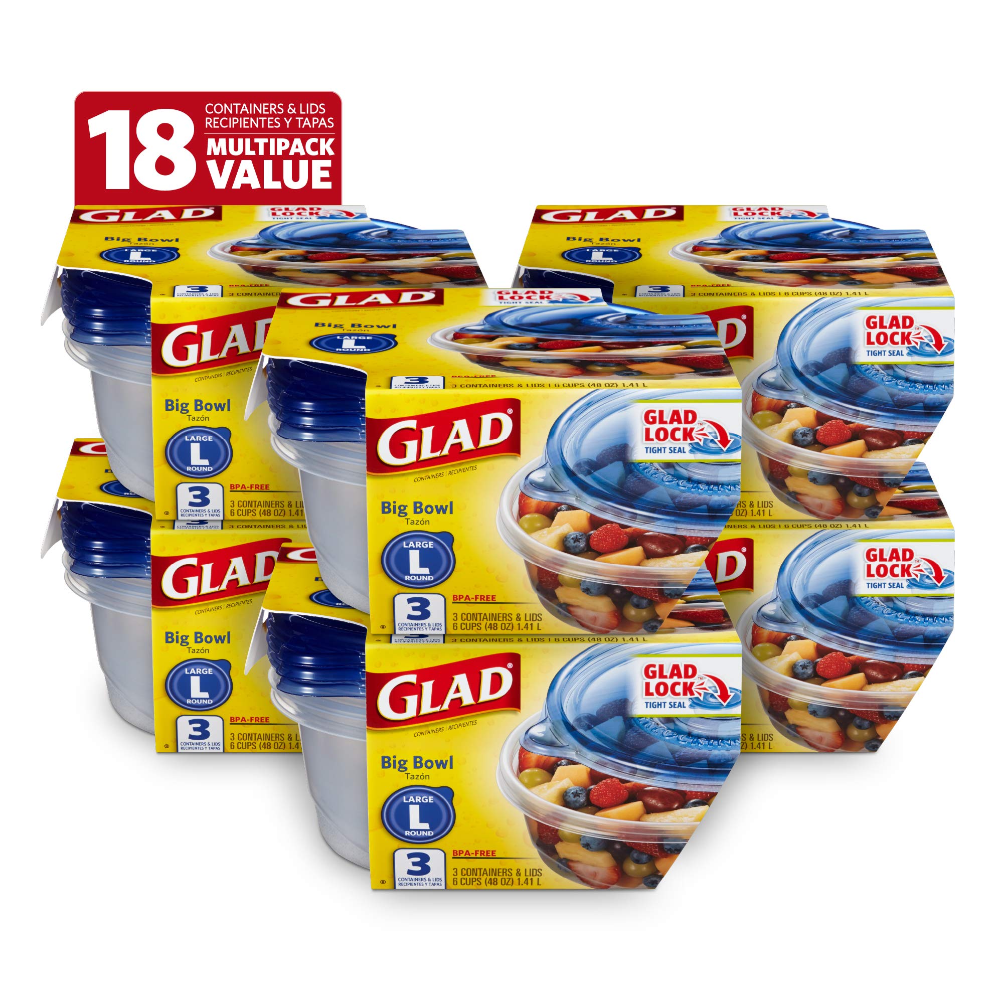 Foto 2 pulgar | Recipientes De Almacenamiento De Alimentos Glad, Paquete De 6, 3 Unidades, 48 Oz, Herméticos - Venta Internacional.
