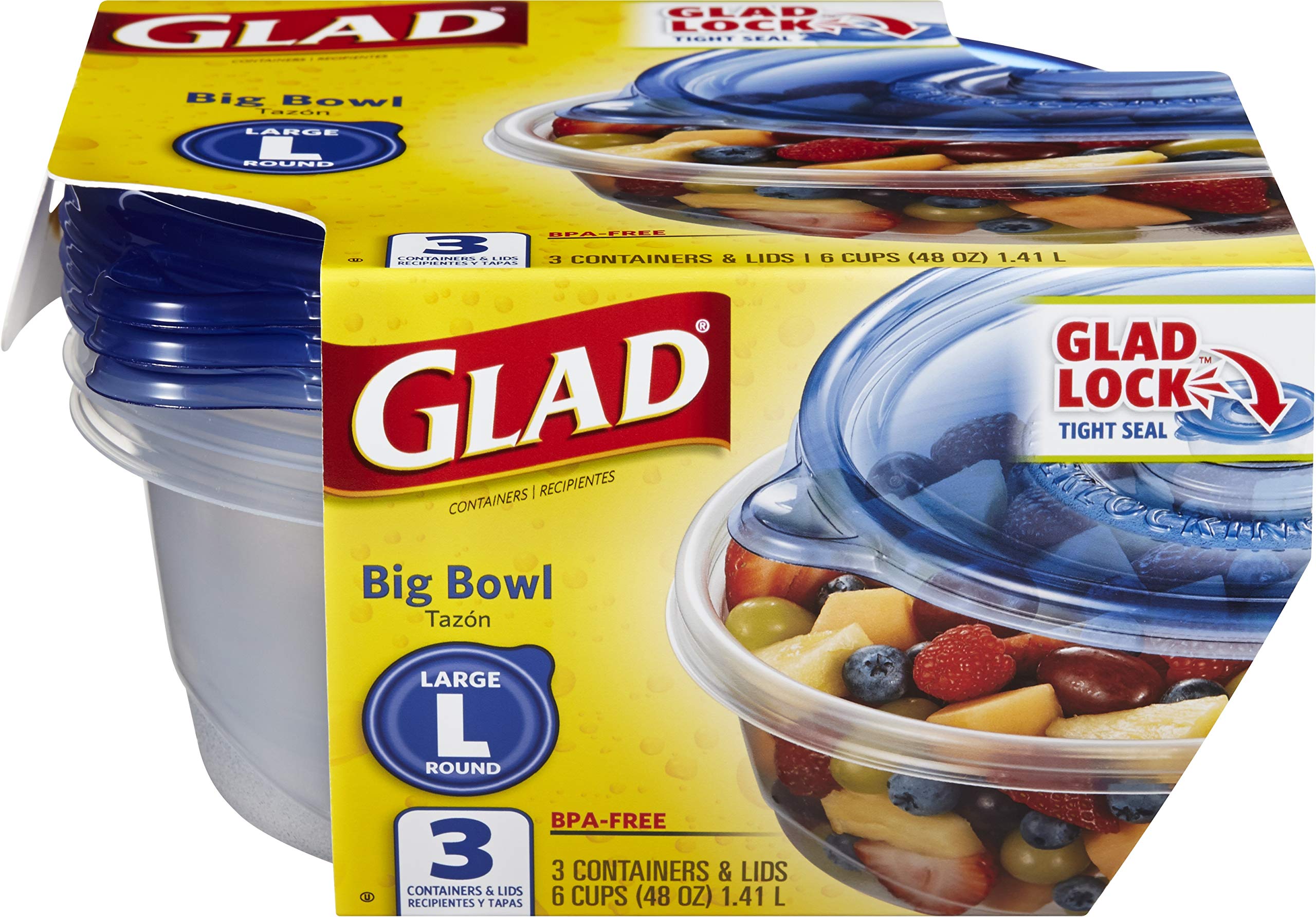 Foto 3 pulgar | Recipientes De Almacenamiento De Alimentos Glad, Paquete De 6, 3 Unidades, 48 Oz, Herméticos - Venta Internacional.