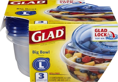 Foto 2 | Recipientes De Almacenamiento De Alimentos Glad, Paquete De 6, 3 Unidades, 48 Oz, Herméticos - Venta Internacional.