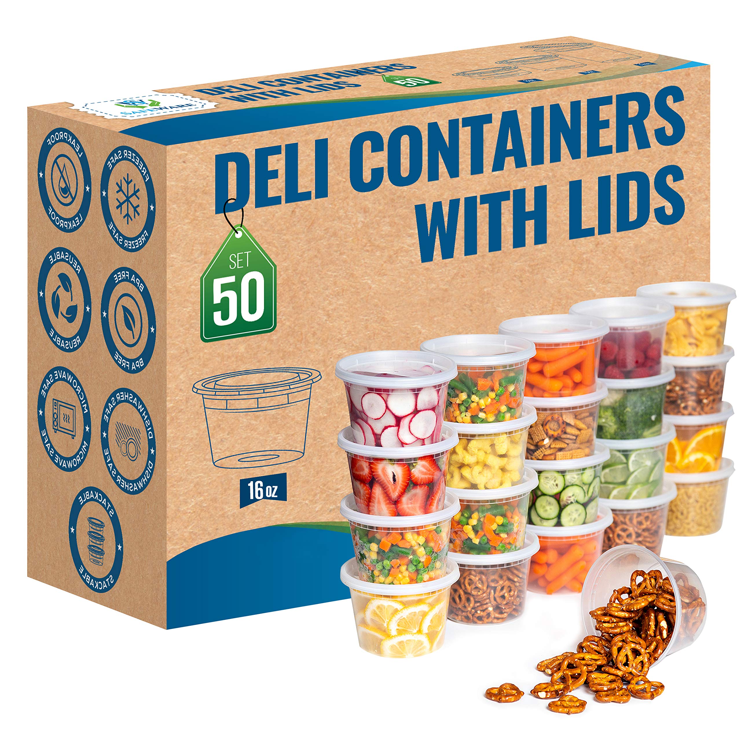 Foto 2 pulgar | Contenedores De Comida Safeware Deli Plastic Herméticos, 50 Juegos, 480 Ml - Venta Internacional.