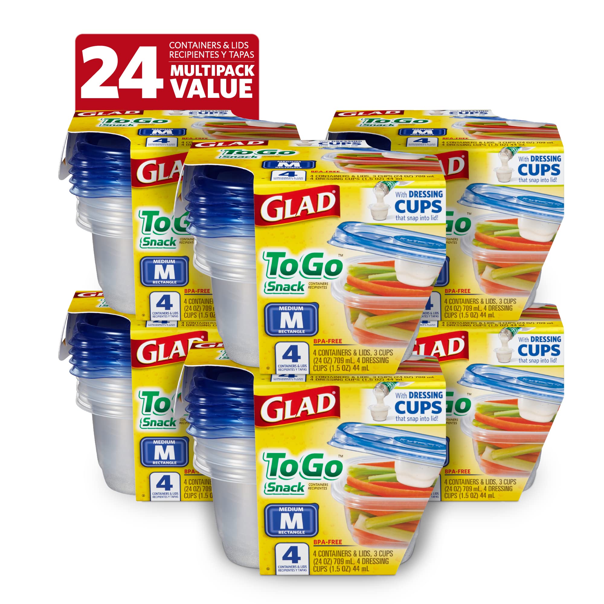 Foto 2 pulgar | Recipientes De Almacenamiento De Alimentos Glad To Go, Tamaño Mediano, 700 Ml, Paquete De 6 - Venta Internacional.