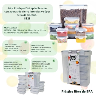 Foto 2 | Freshpod 26 Pc Praktipod Herméticos Con Tapa Anti Fugas 8328