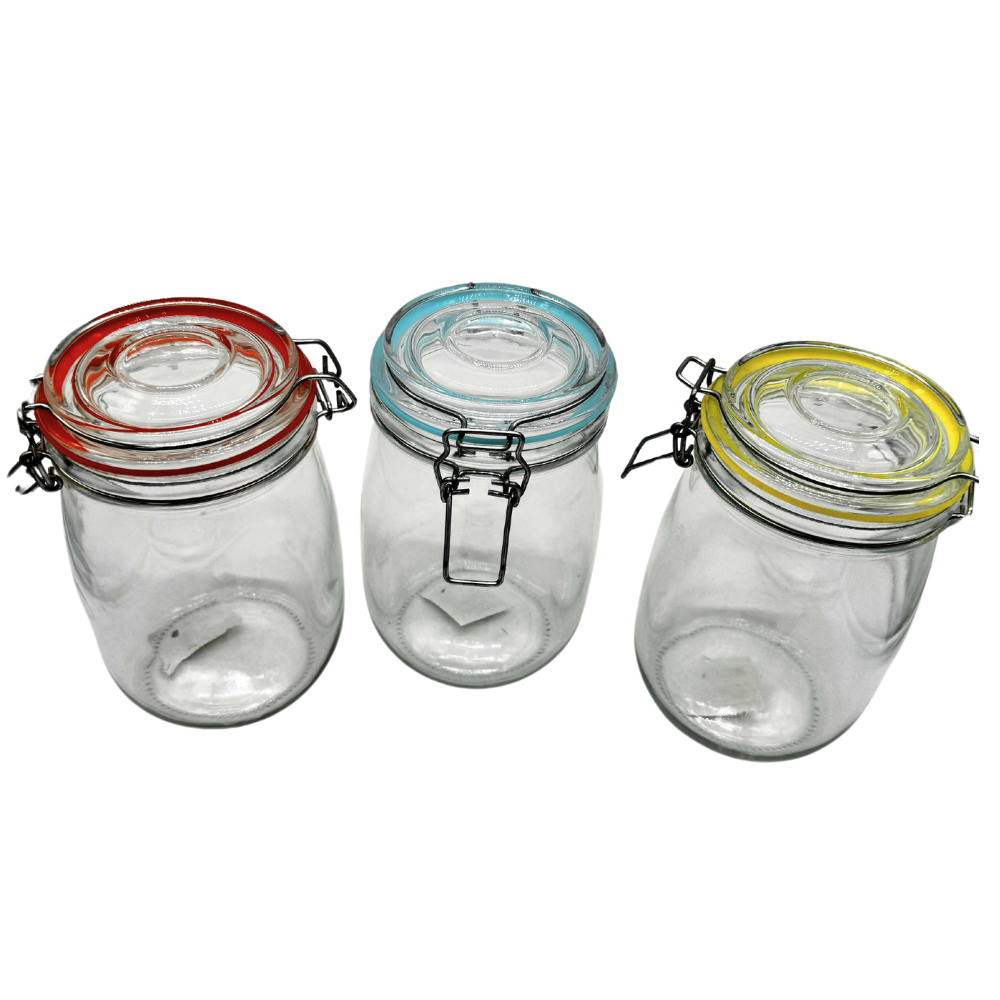 Foto 3 pulgar | Set 4 Frascos Especieros De Vidrio Templado 1lt  Cerrado Hermético Con Clip