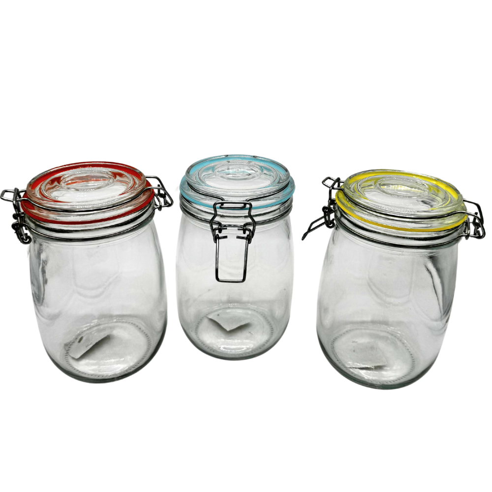 Foto 4 pulgar | Set 4 Frascos Especieros De Vidrio Templado 1lt  Cerrado Hermético Con Clip