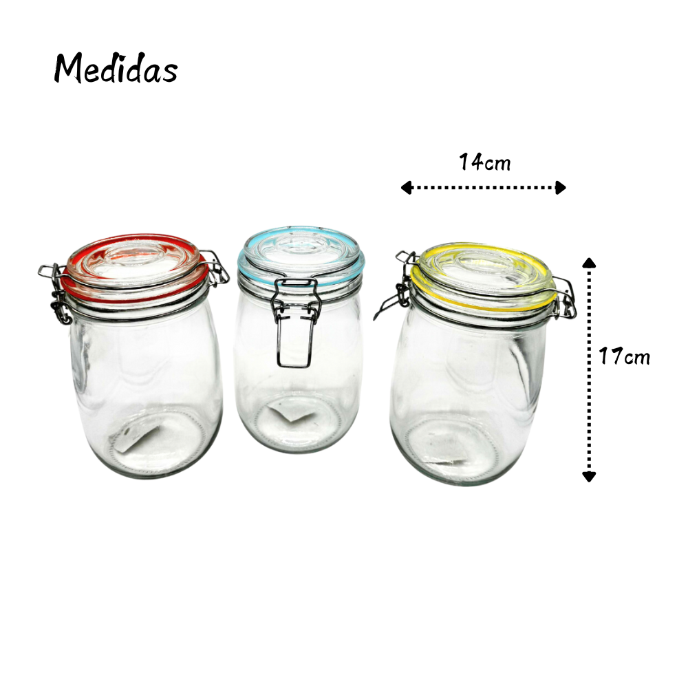Foto 5 pulgar | Set 4 Frascos Especieros De Vidrio Templado 1lt  Cerrado Hermético Con Clip
