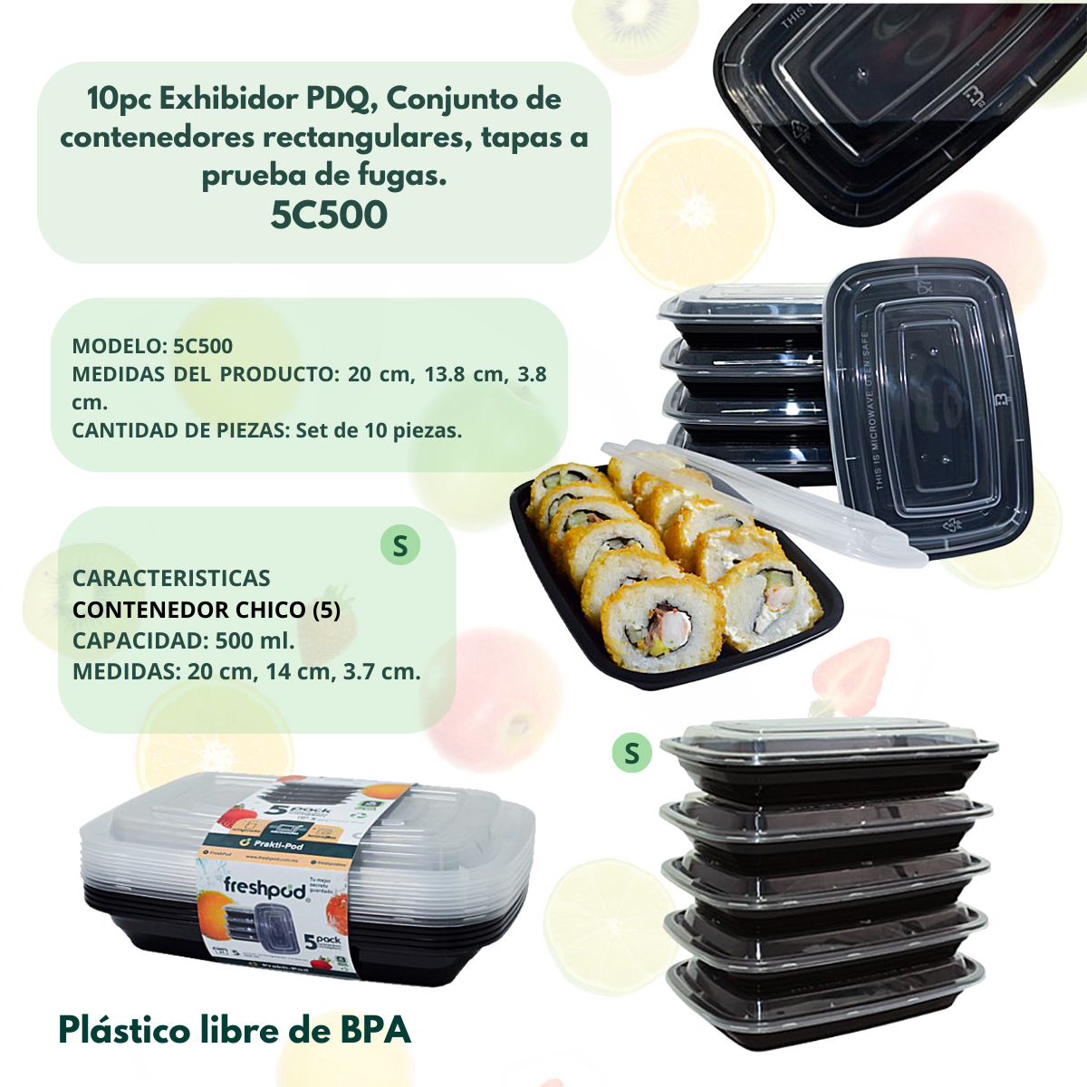 Foto 2 | 10pc Exhibidor Set Con Tapas Aprueba De Fugas 5c500