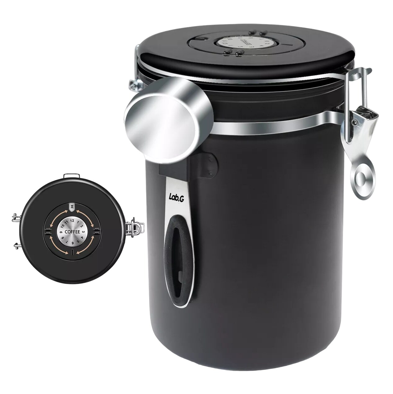 Lata De Café Sellada Recipiente Grande Lata Hermética Lab.g De Acero Inoxidable, Negro