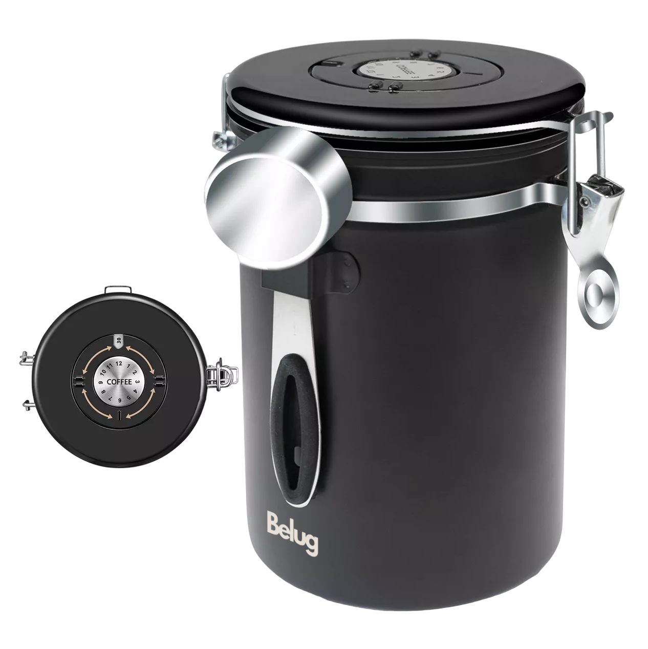 Lata De Café Sellada Recipiente Grande Lata Hermética De Acero Inoxidable, Belug Negro