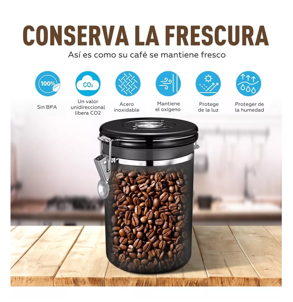Foto 4 pulgar | Lata De Café Sellada Recipiente Grande Lata Hermética De Acero Inoxidable, Belug Negro