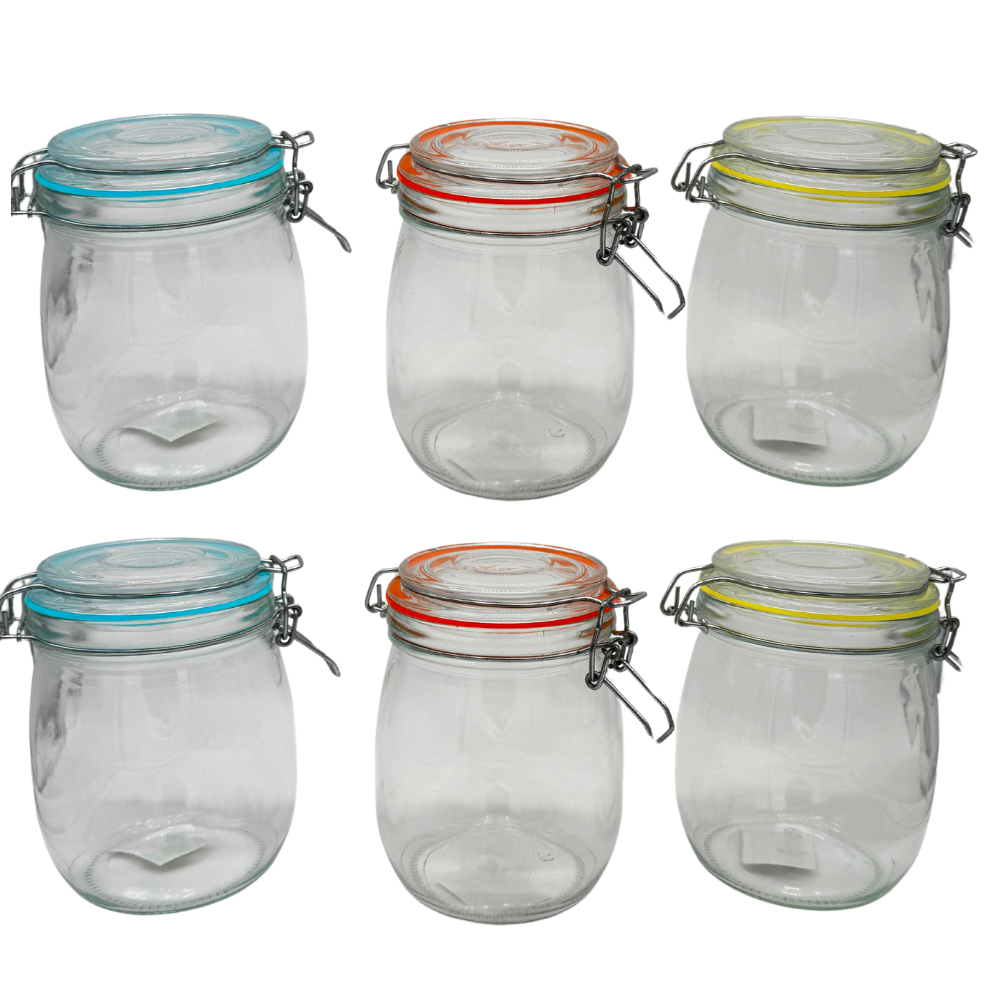 Set 6 Frasco De Vidrio Hermético Contenedor Con Clip 750ml