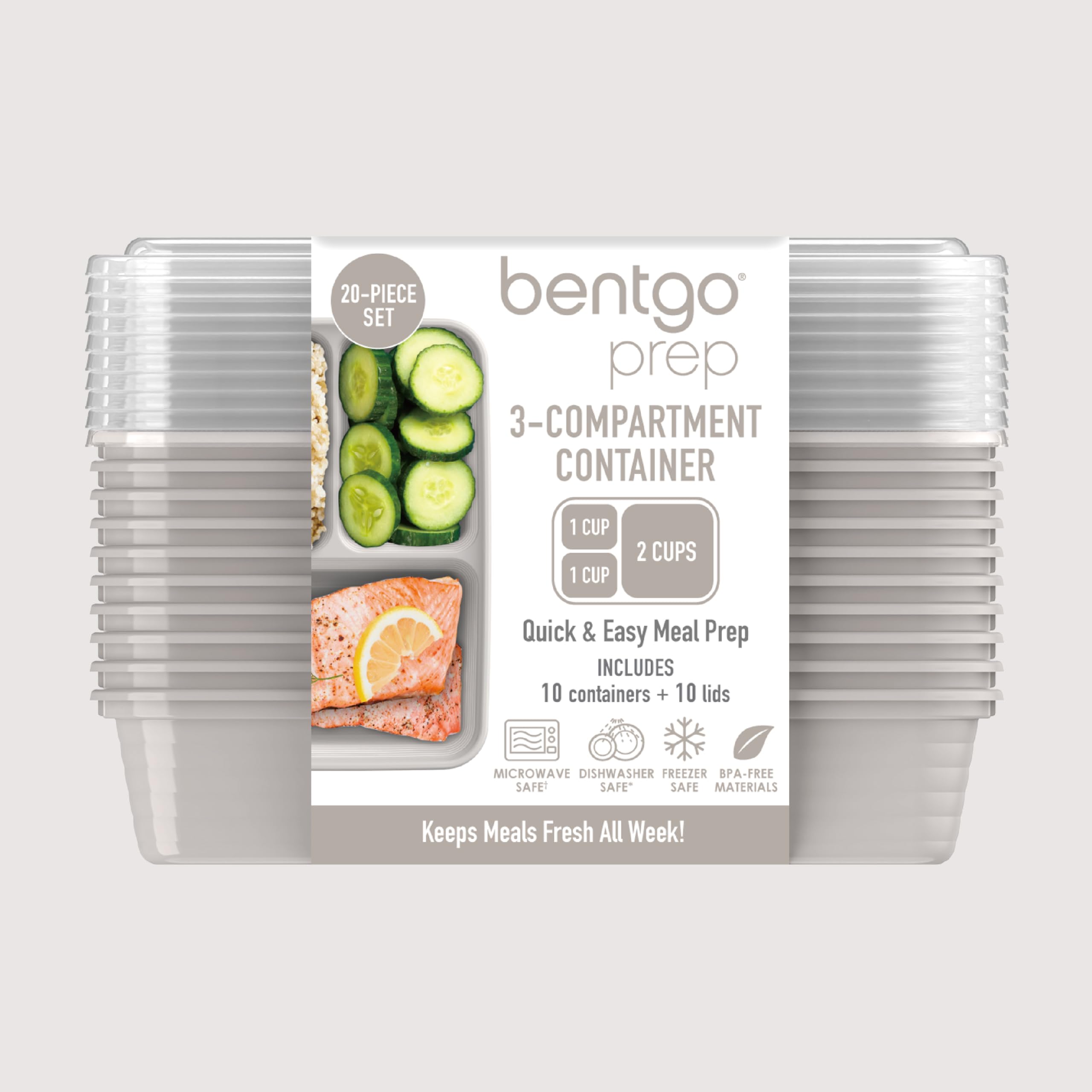 Foto 7 | Recipientes Para Preparación De Comidas Bentgo Prep, 20 Unidades, Sin Bpa, Color Gris - Venta Internacional.