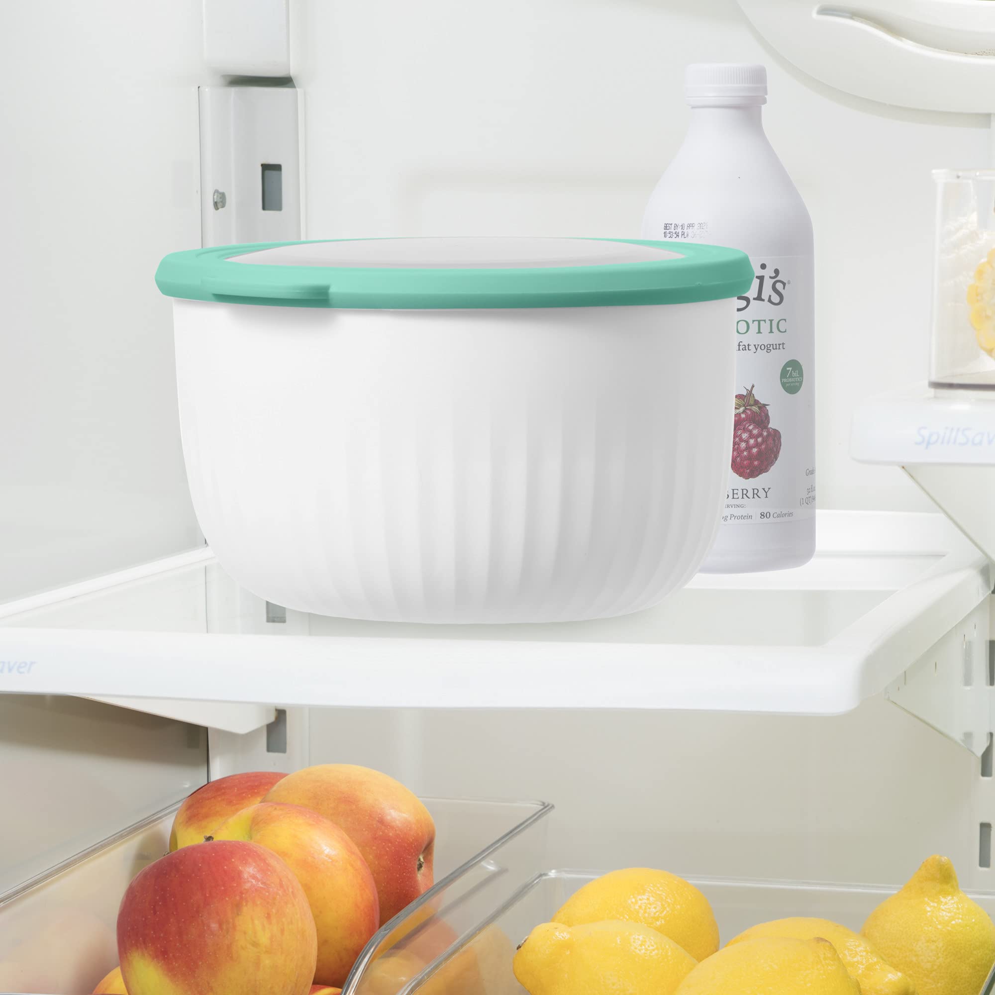 Foto 4 pulgar | Cuenco De Plástico Oggi White/aqua De 2,5 L Con Tapa Para Preparar, Almacenar Y Servir - Venta Internacional.