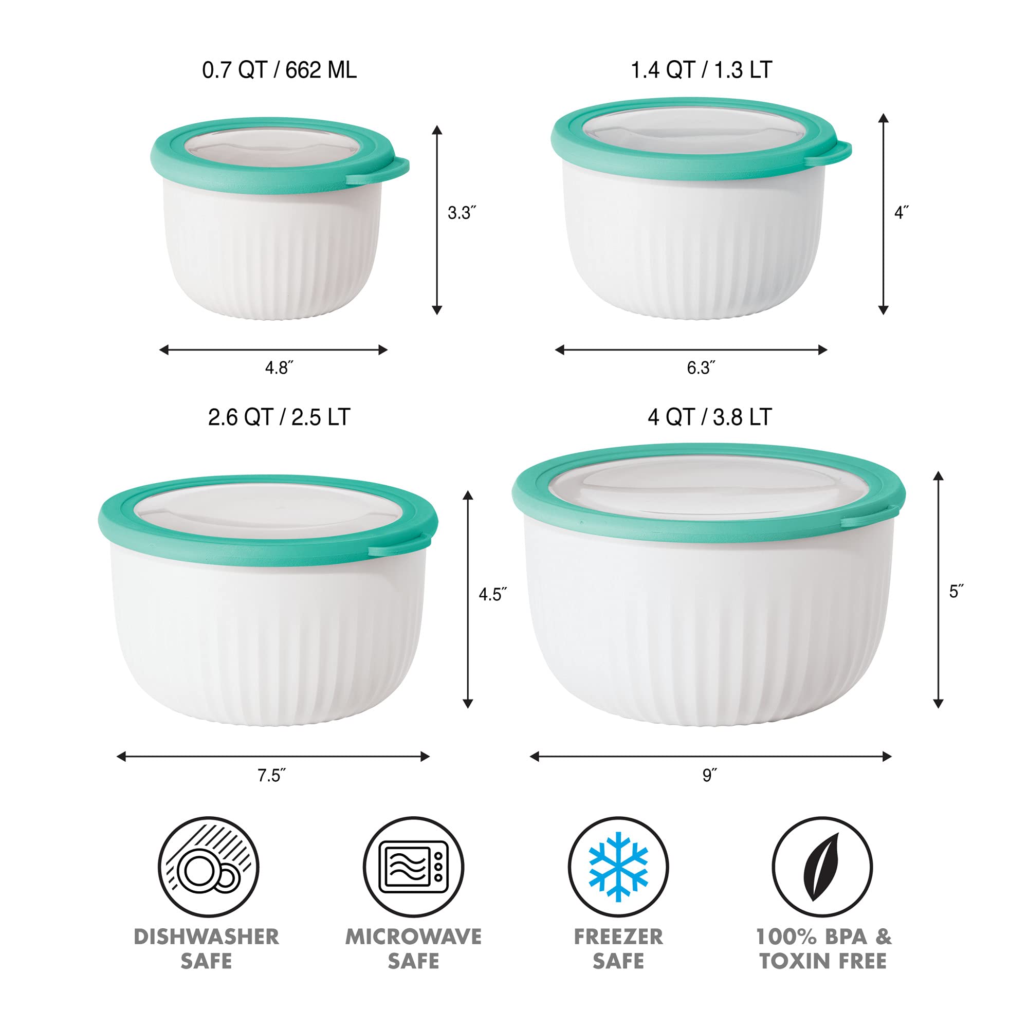 Foto 5 | Cuenco De Plástico Oggi White/aqua De 2,5 L Con Tapa Para Preparar, Almacenar Y Servir - Venta Internacional.