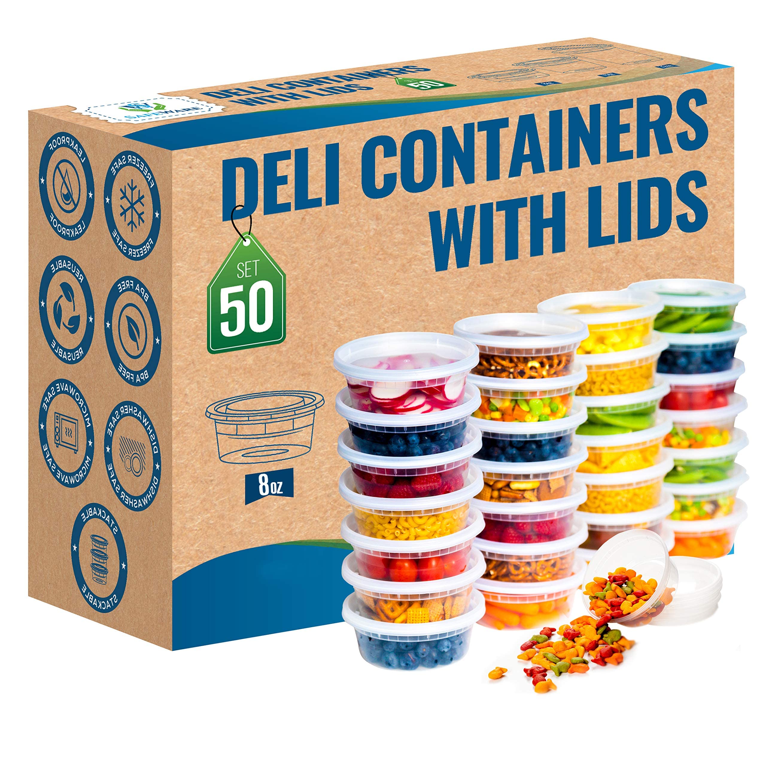 Recipientes Para Comida Safeware Deli Plastic 8 Oz [50 Juegos] Herméticos - Venta Internacional.
