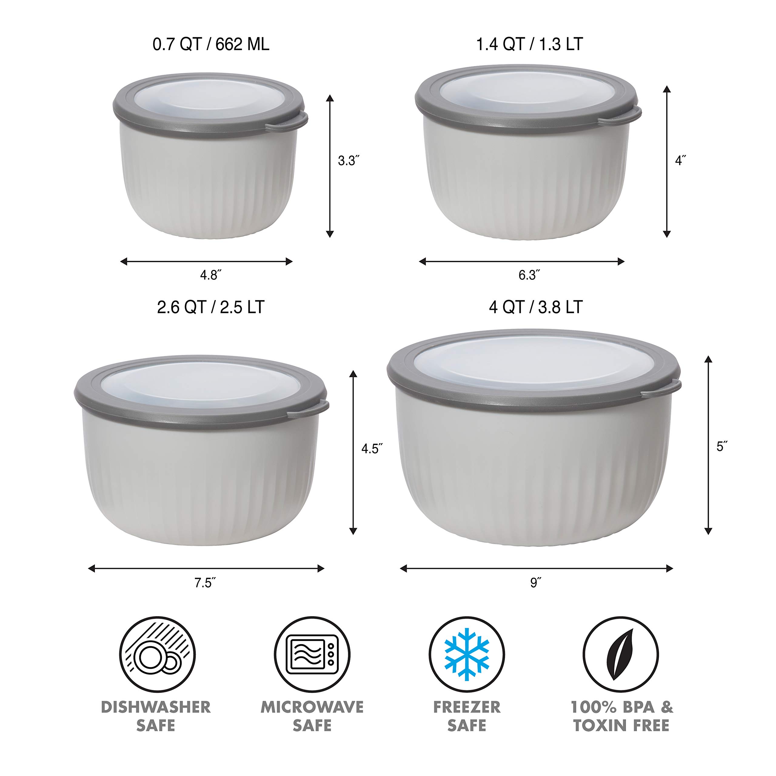 Foto 6 pulgar | Cuenco De Plástico Para Preparar, Almacenar Y Servir Oggi, 1,3 Litros, Gris, Con Tapa - Venta Internacional.