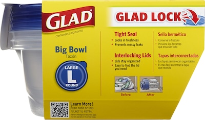 Foto 2 | Contenedor De Almacenamiento De Alimentos Glad Gladware Big Bowl 1.4 L, Juego De 3 - Venta Internacional.