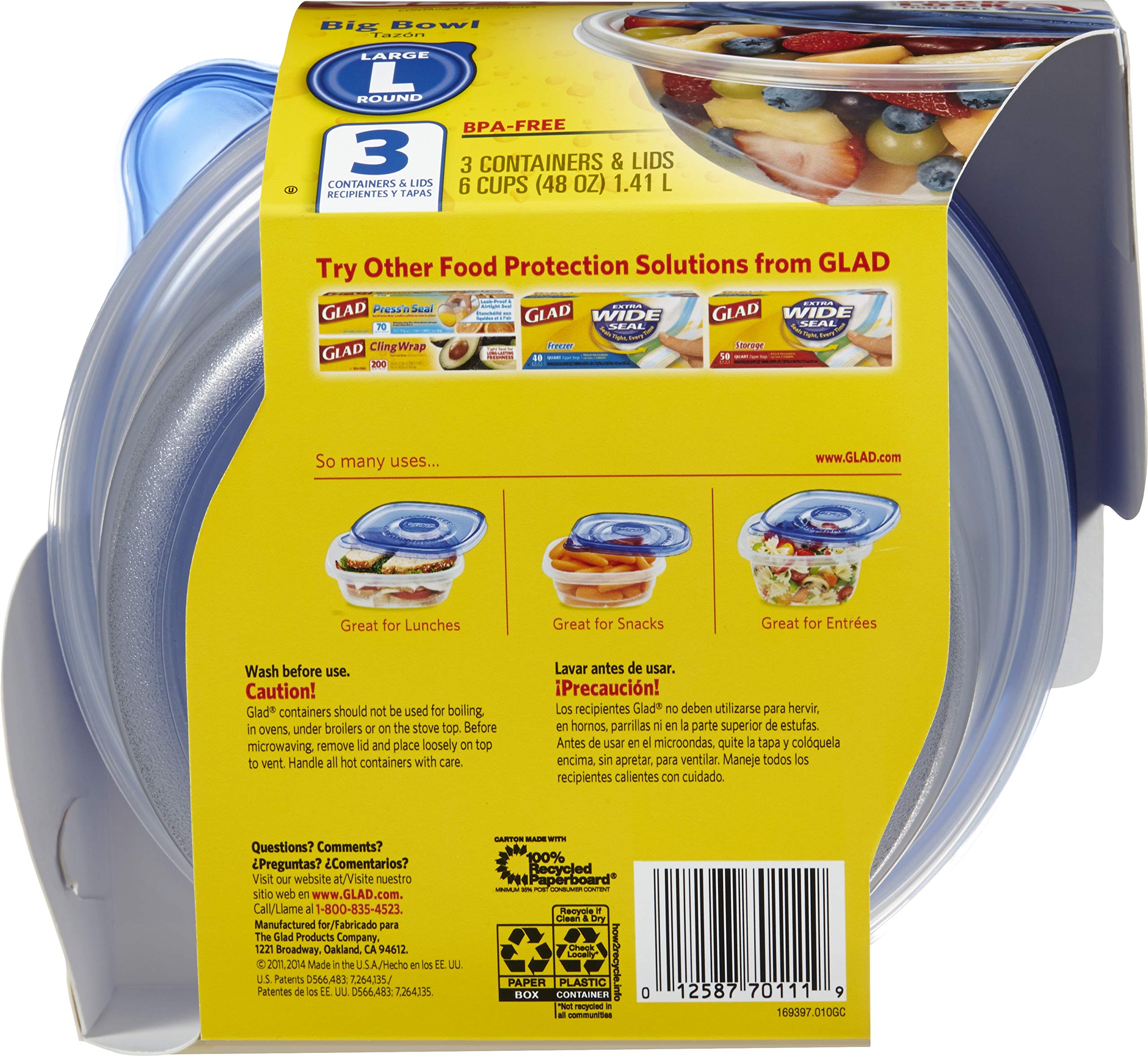 Foto 4 pulgar | Contenedor De Almacenamiento De Alimentos Glad Gladware Big Bowl 1.4 L, Juego De 3 - Venta Internacional.