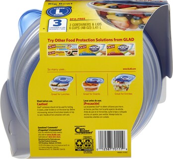 Foto 3 | Contenedor De Almacenamiento De Alimentos Glad Gladware Big Bowl 1.4 L, Juego De 3 - Venta Internacional.