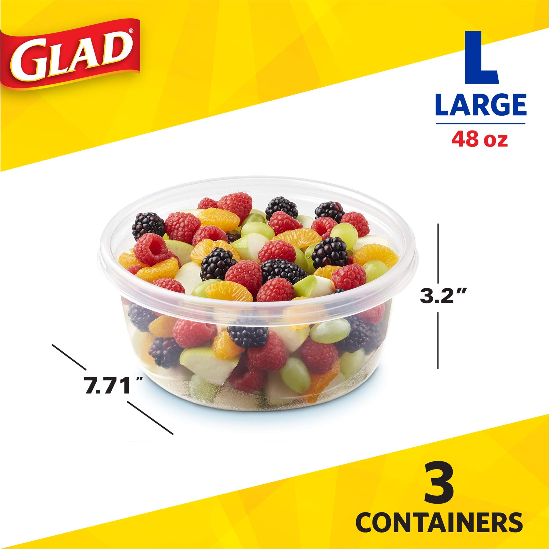 Foto 6 pulgar | Contenedor De Almacenamiento De Alimentos Glad Gladware Big Bowl 1.4 L, Juego De 3 - Venta Internacional.