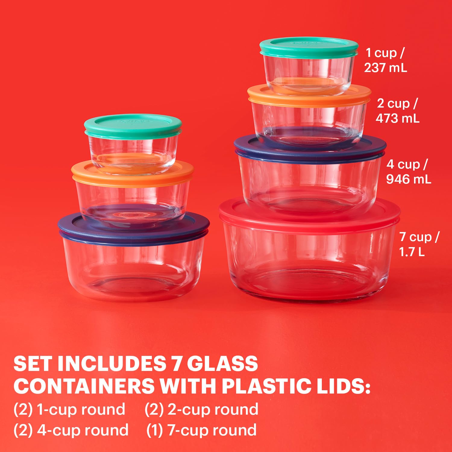 Foto 4 pulgar | Set De Almacenamiento De Alimentos Pyrex De 14 Piezas De Vidrio Para 7, 4, 2 Y 1 Taza Con Tapas - Venta Internacional.