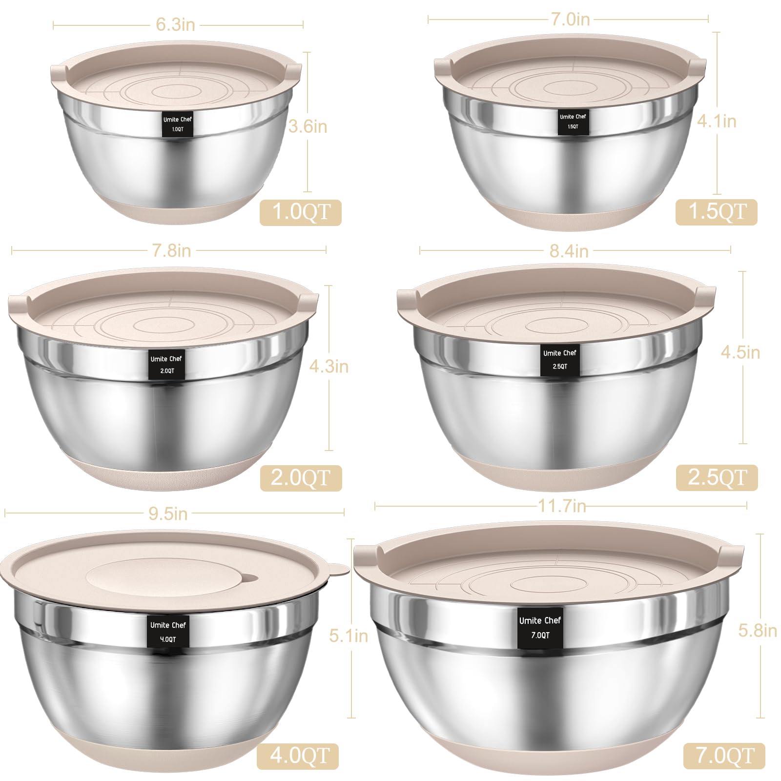 Foto 3 pulgar | Juego De Cuencos Para Mezclar Umite Chef De Acero Inoxidable Con Tapas Herméticas - Venta Internacional.