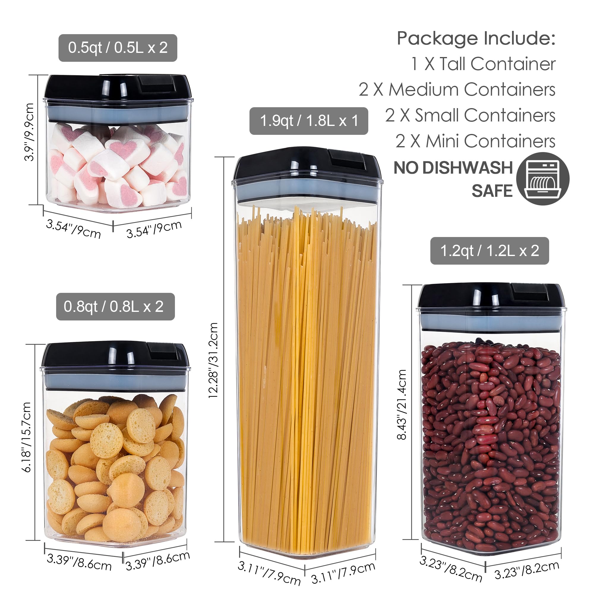 Foto 3 pulgar | Recipientes De Almacenamiento De Alimentos Vtopmart, 7 Piezas, Sin Bpa, Negros - Venta Internacional.