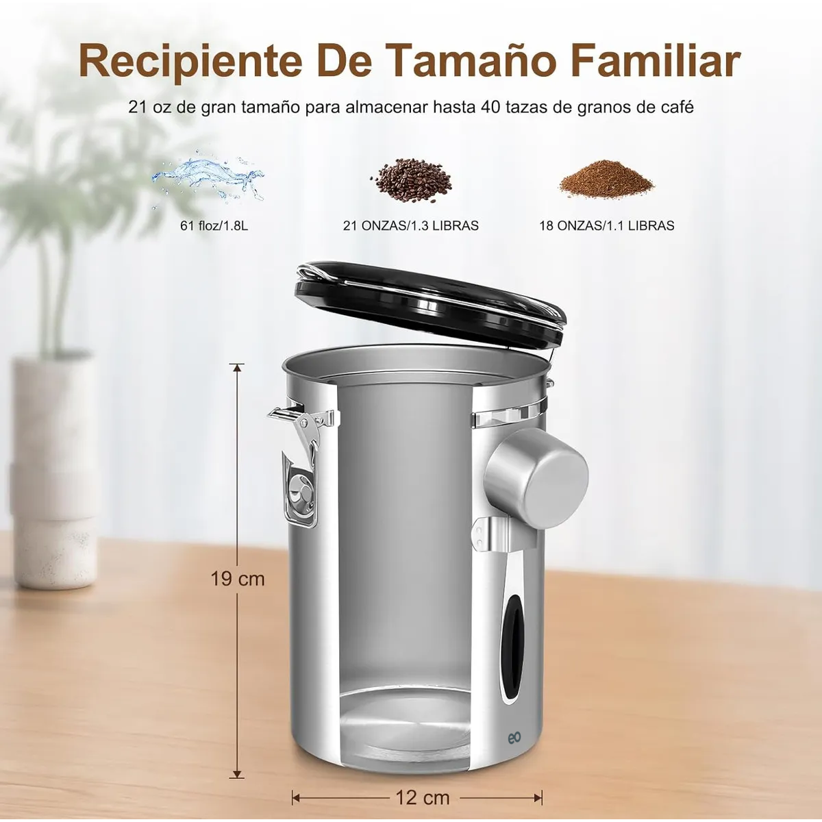 Foto 4 pulgar | Bote Hermético Para Café, Lata De Café Sellada Eo Safe Imports  Plata