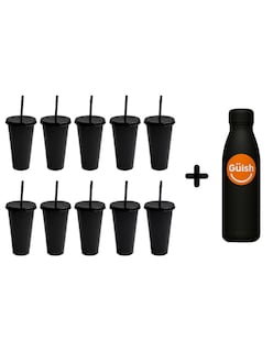 Foto 1 | 10 Vasos Negros Reutilizables Con Tapa 710ml + Gratis Termo Güish De Regalo